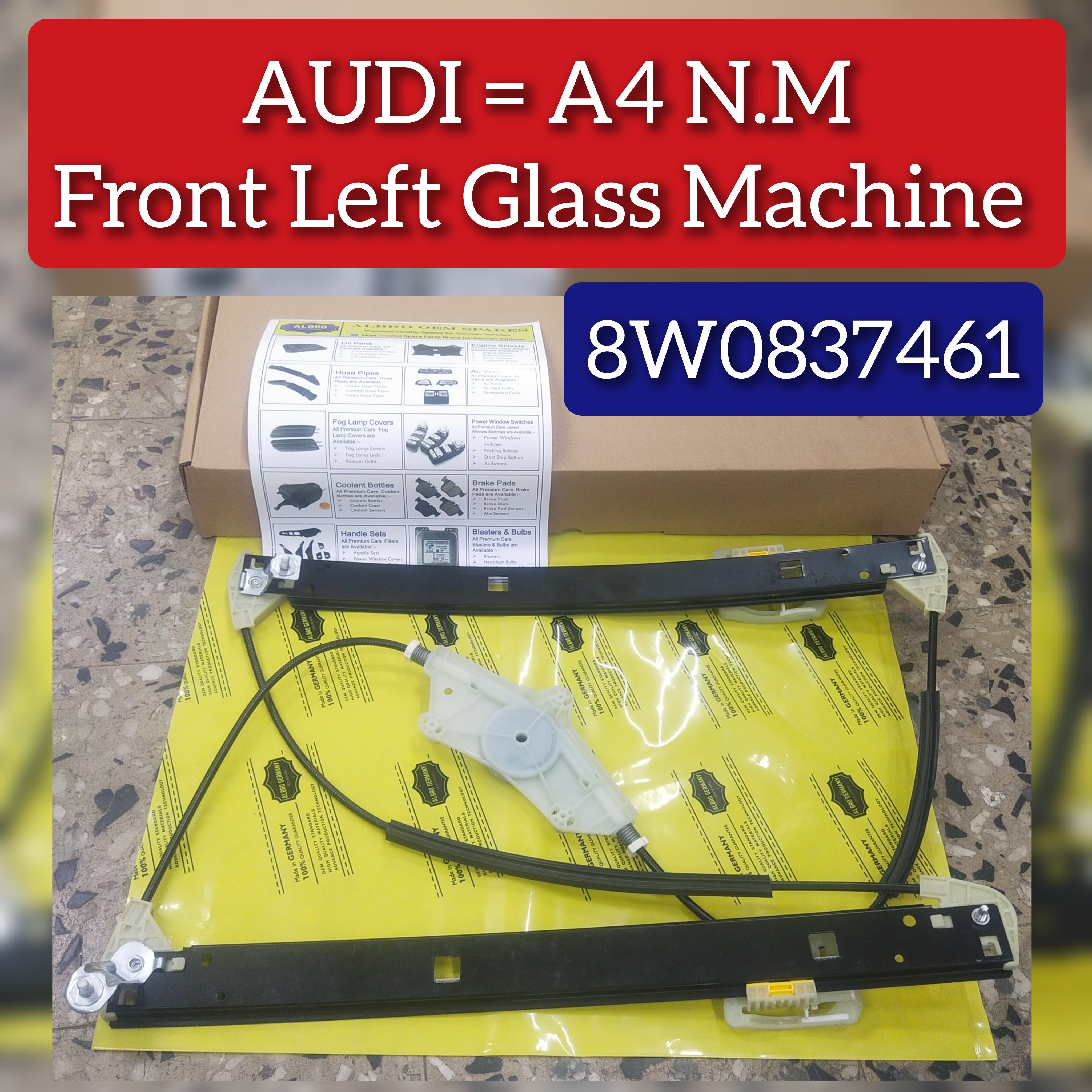 Front Right Glass Machine 8W0837461 8WD837461 8W0837461A Compatible With AUDI A4 (N.M)