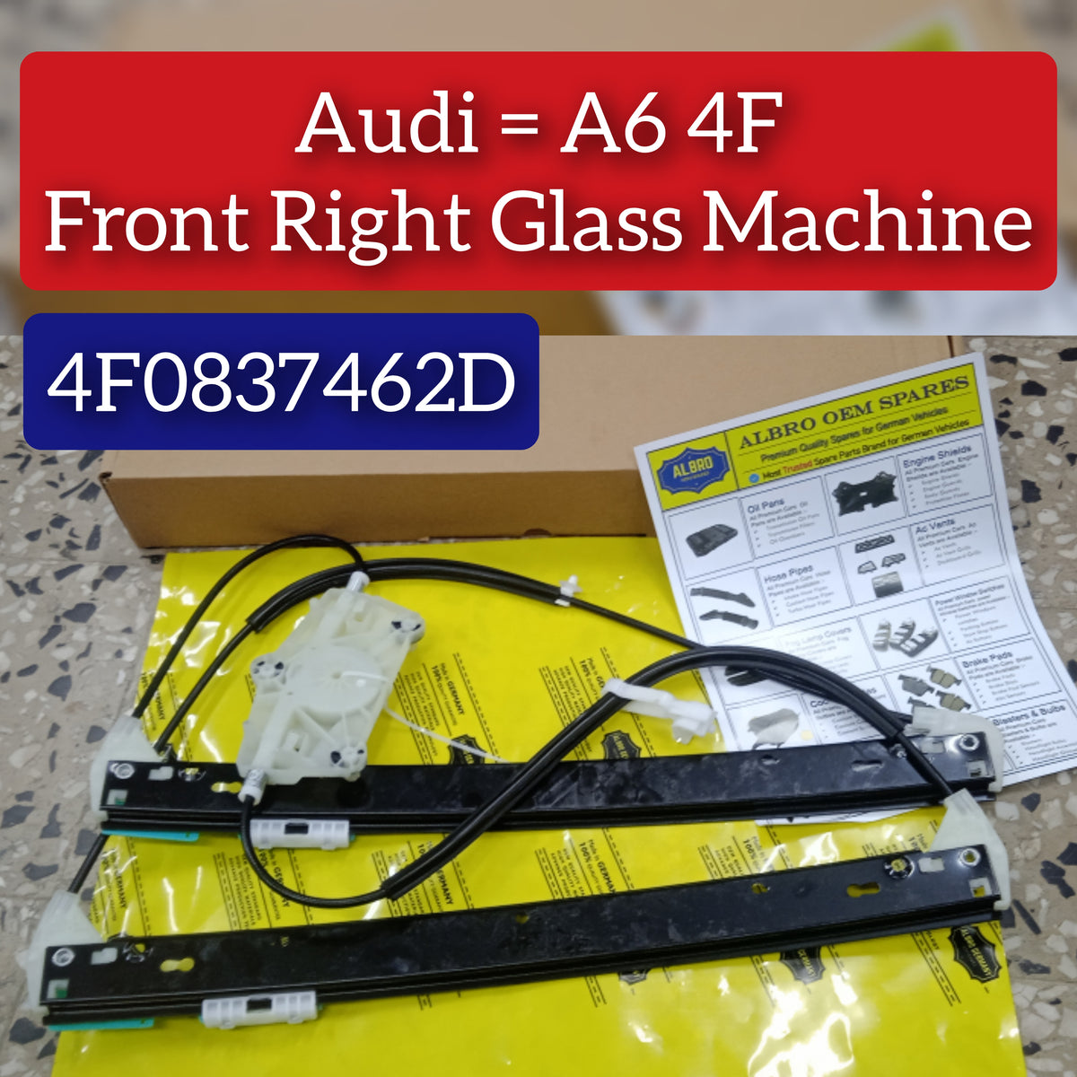 Front Right Power Window Regulator 4F0837462A Compatible with AUDI A6 C6 (4F2) | A6 / S6