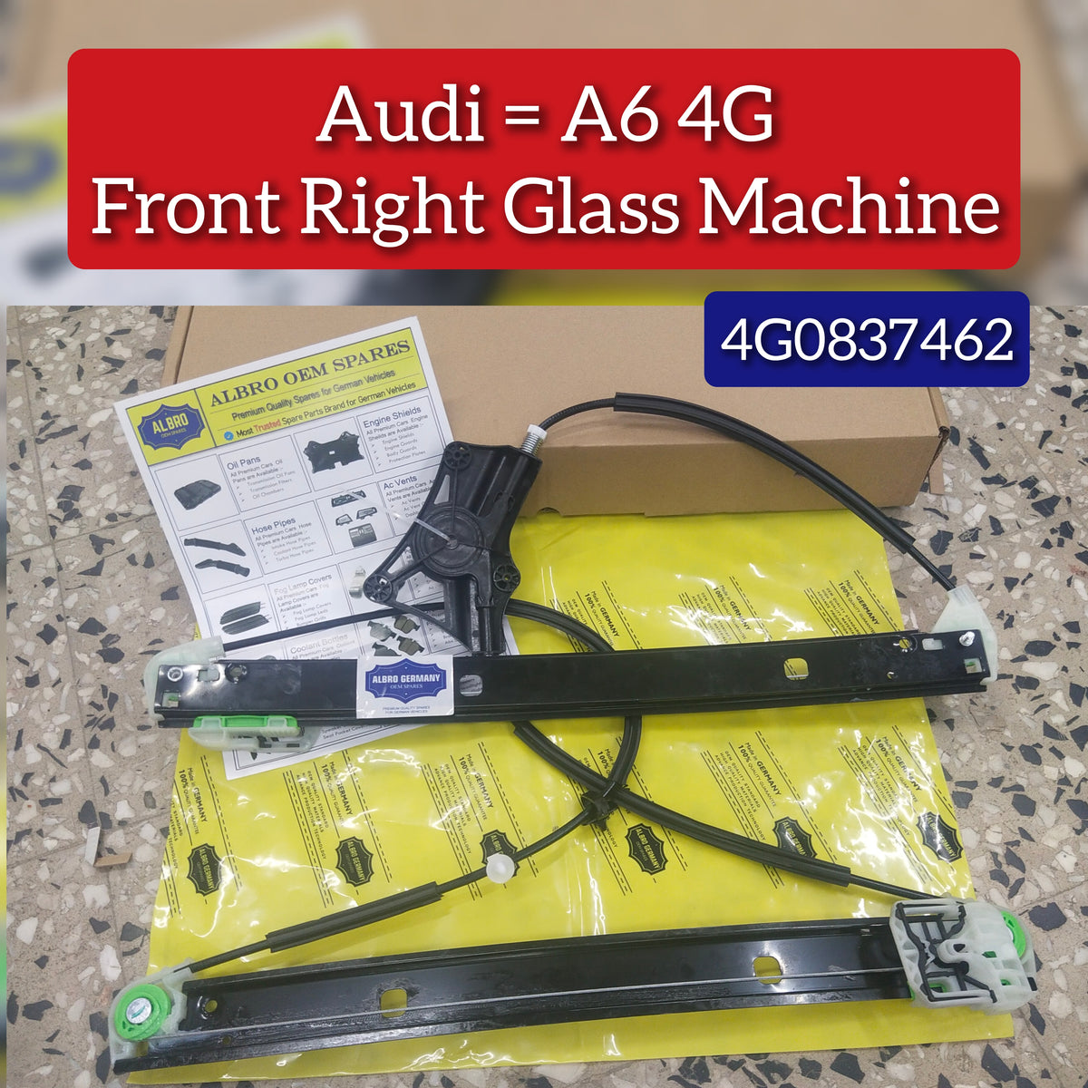 Front Right  Power Window Regulator 4G0837462 Compatible with AUDI A6 C7 (4G2, 4GC) | A6 / S6