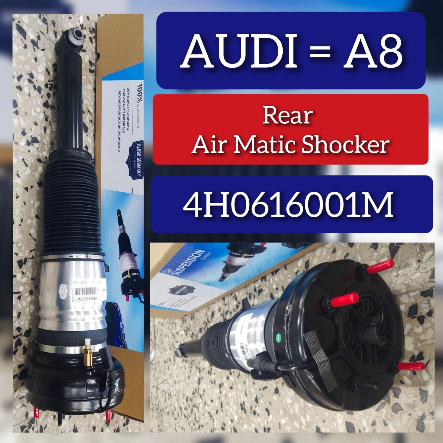 Rear Air Suspension Shock Absorber Strut 4H0616001M Compatible With AUDI A8 D4 (4H2, 4H8, 4HC, 4HL) | A8 / S8 | A8L (2010-18)