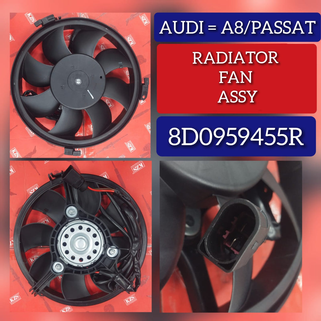 Engine Cooling Fan Motor Fan Assembly (Square Pin ) 8D0959455R Compatible With AUDI A8 & SKODA SUPERB I (3U4) &VW PASSAT