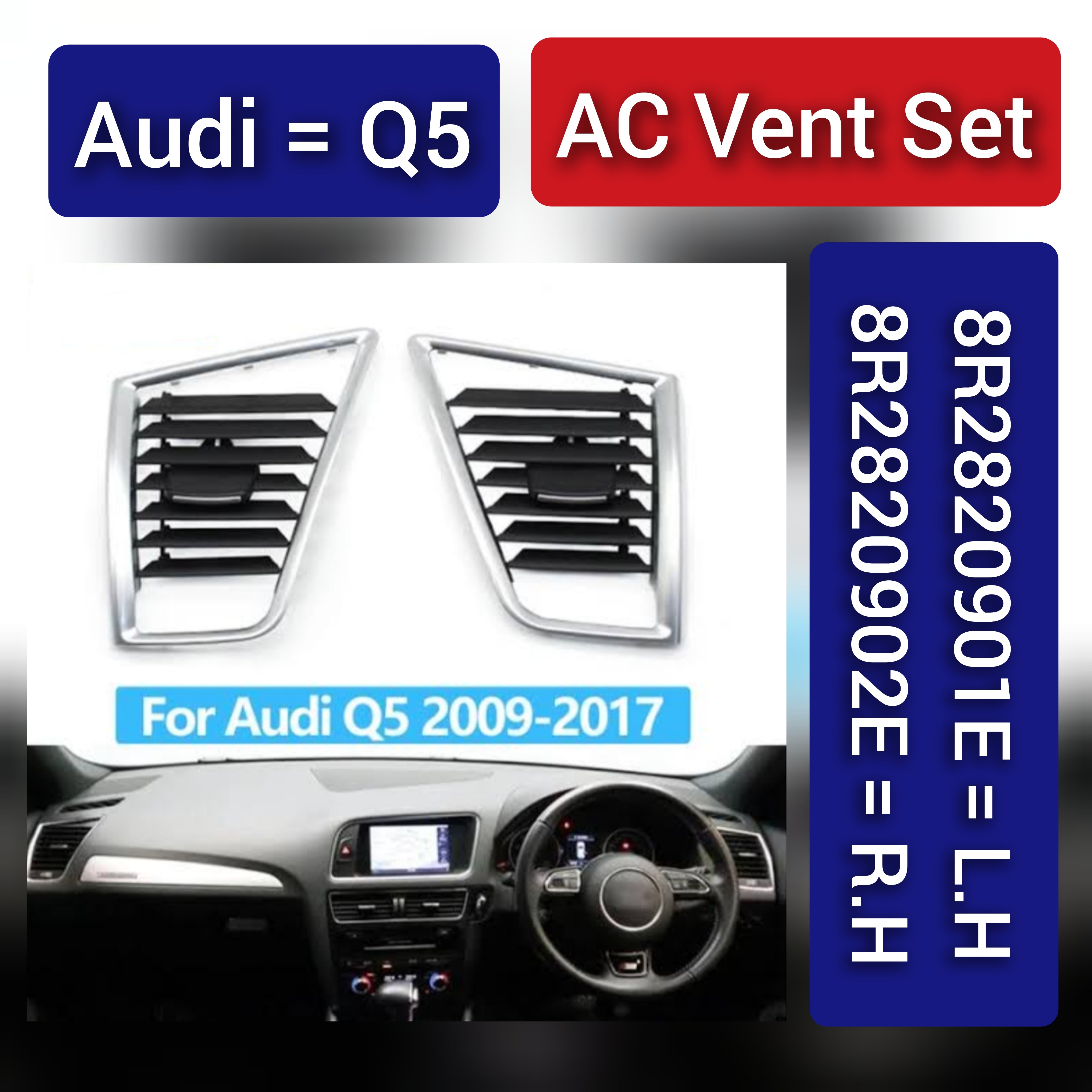Black Ac Vent Grille Center 8R2820951E & Right 8R2820902E & Left 8R2820901E  Compatible With Audi Q5
