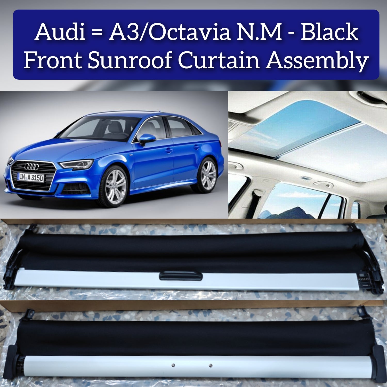 Black Sunroof Curtain Assembly 8X0877307 8X0877307BK Compatible With Audi A3 A1 Q2 Vw Polo