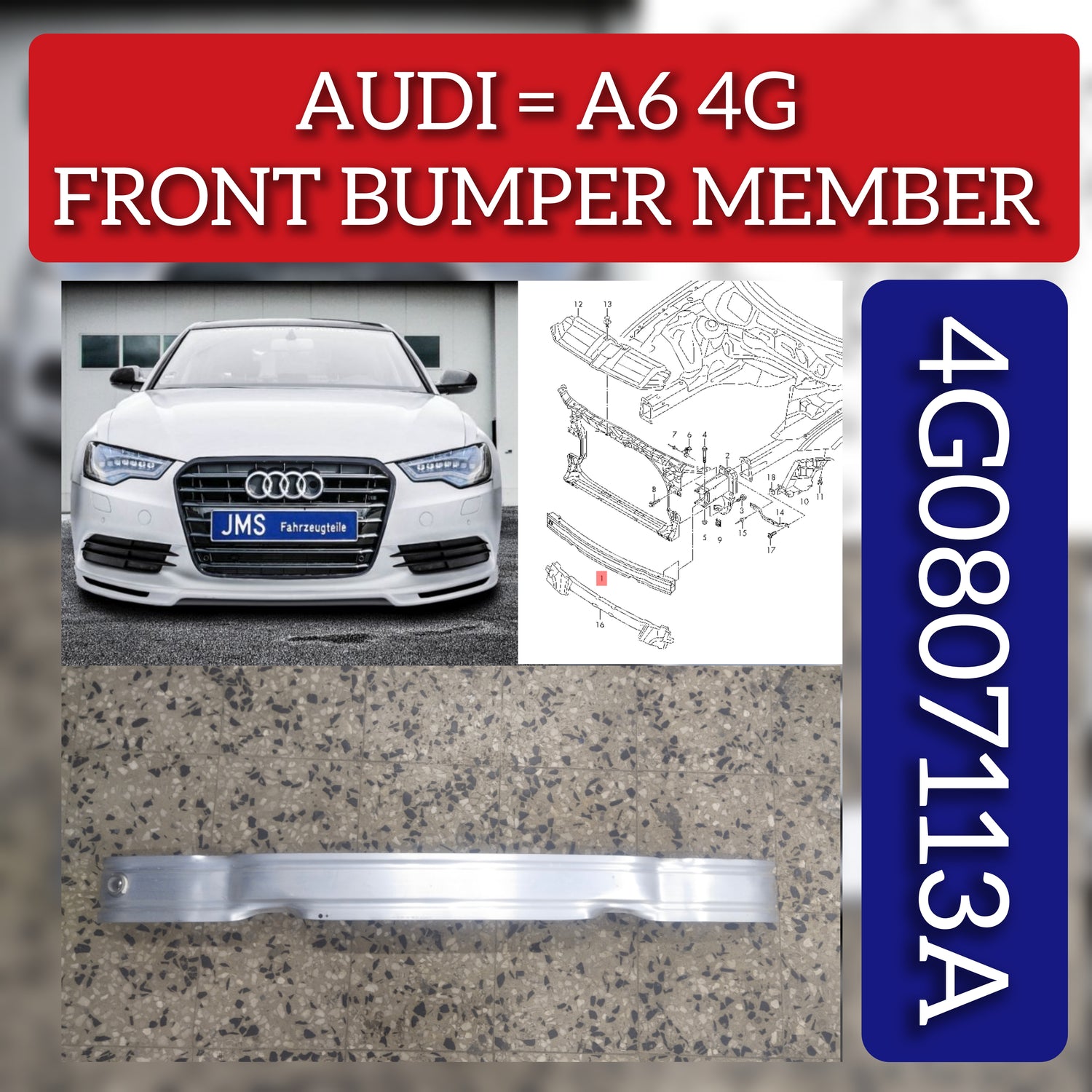 Front Bumper Member 4G0807113A Compatible With Audi A6 4G