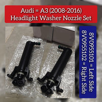 Headlight Washer Nozzle Set Left & Right 8V0955102 Compatible With AUDI A3 Convertible (8V7, 8VE) | A3 / S3, A3 Limousine (8VS, 8VM) | A3 / S3 (2008-2016)