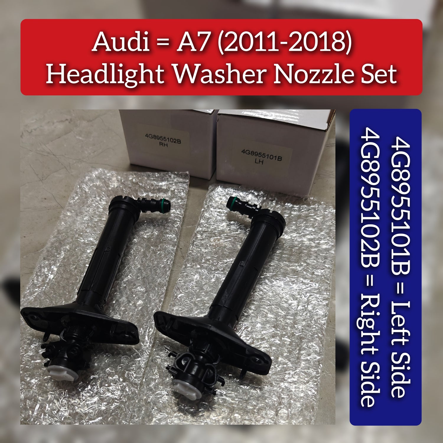 Headlight Washer Nozzle Set Left 4G8955101B 4G8955101 & Right 4G8955102B 4G8955102 Compatible With AUDI A7 Sportback (4GA, 4GF) | A7 / S7 (2011-2018)