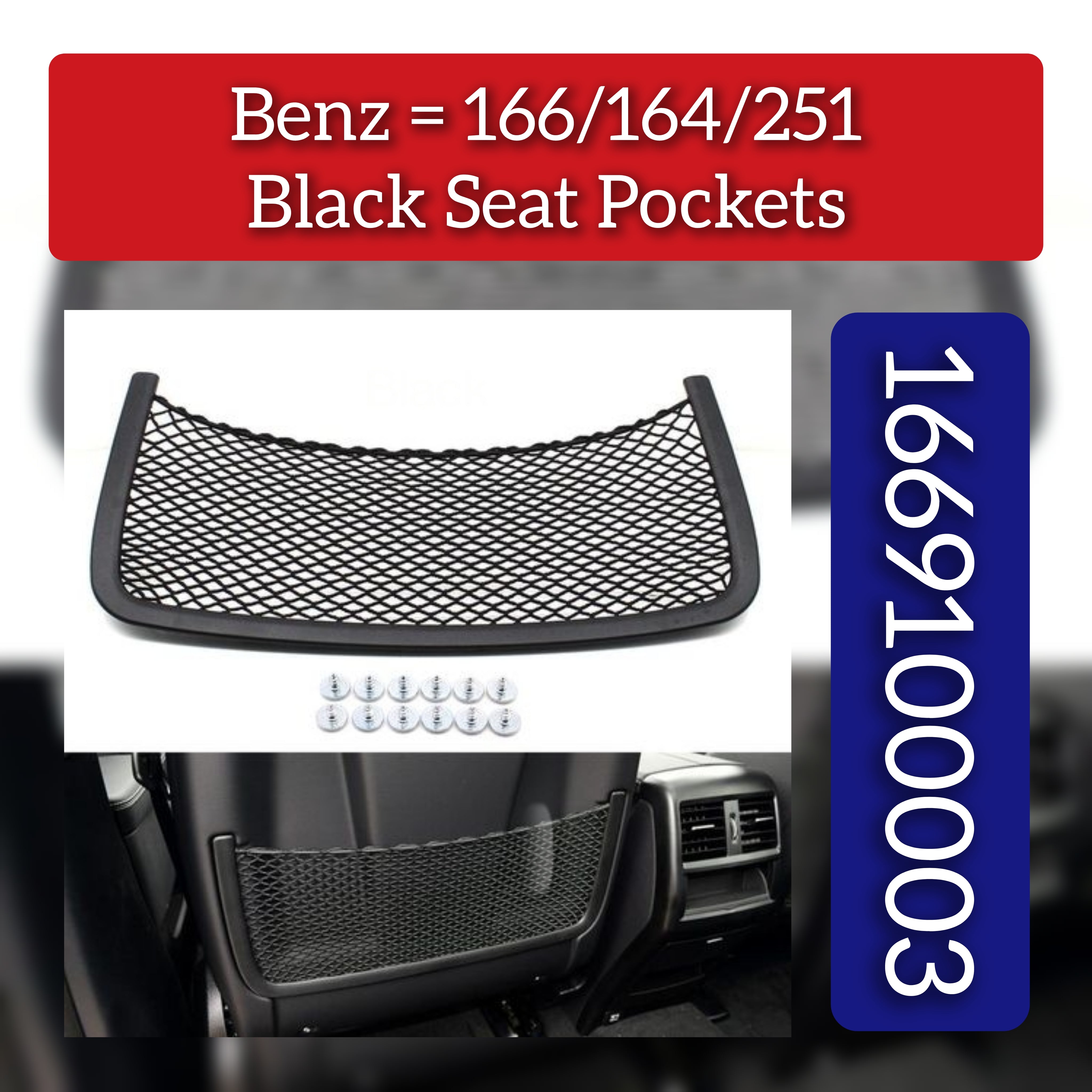 Black Seat Storage Pocket Cover 1669100003-9H23 Compatible With Mercedes Benz R-Class W251 & GL-Class W164 & GLE