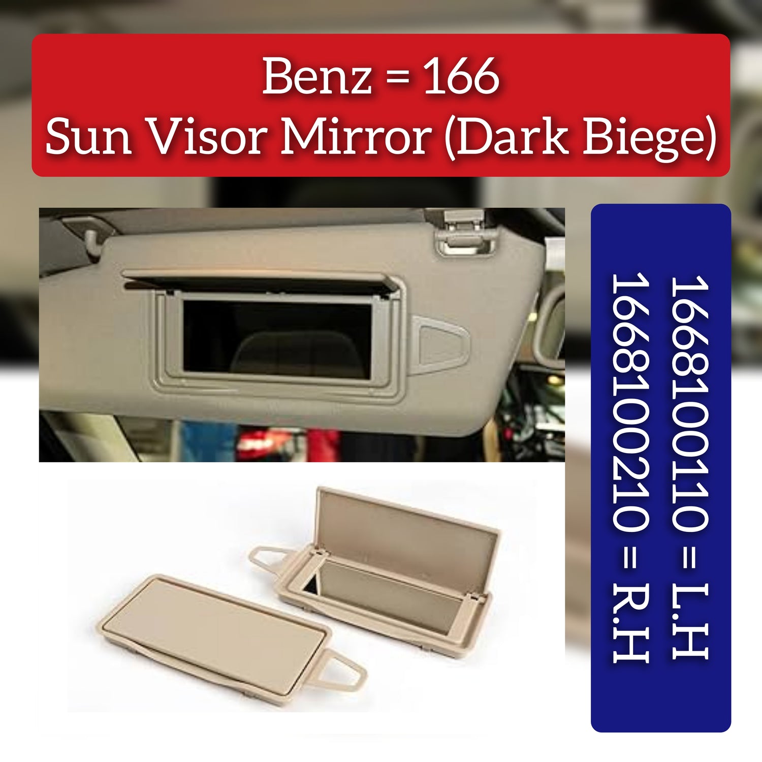 Yellow Sun Shade Visor Makeup Cosmetic Mirror Left 1668100110-8R20 & Right 1668100210-8R20 Compatible With  MERCEDES BENZ GL-CLASS W166 & GLE W166 & GLS W166 & A-CLASS W176 & S-CLASS W222 & B-CLASS W246 & C-CLASS W205 & E-CLASS W213