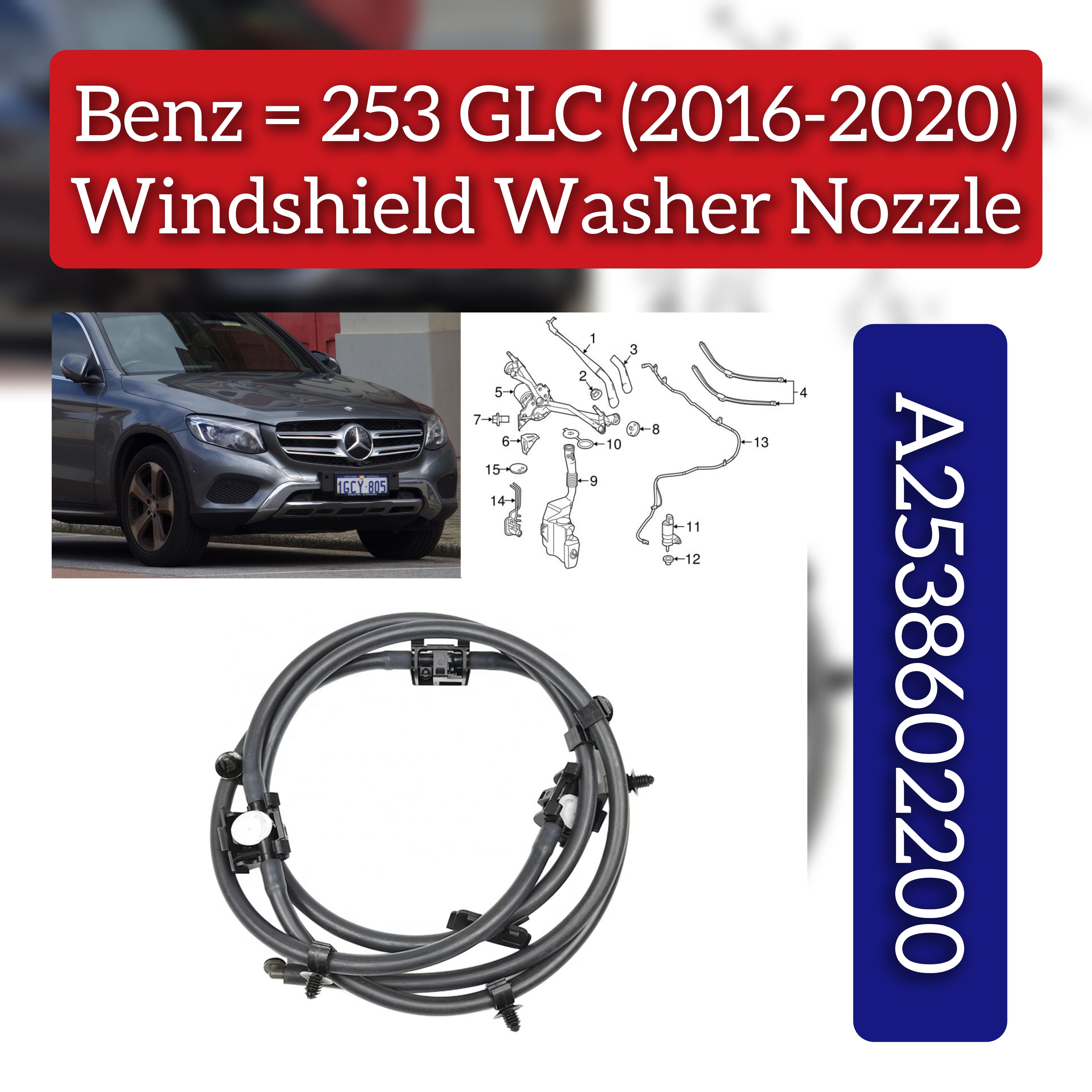 Front Windshield Washer Nozzle 2538602200 A2538602200 Compatible With MERCEDES-BENZ GLC (X253)