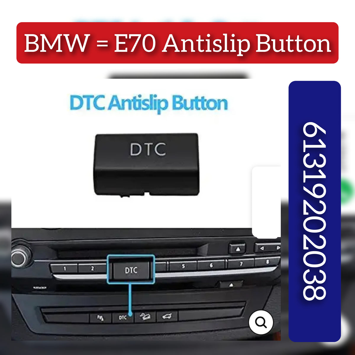 DTC Antislip Button 61319202038 Compatible With BMW & X5 E70 2006-2014 & X6 E71 2006-2014