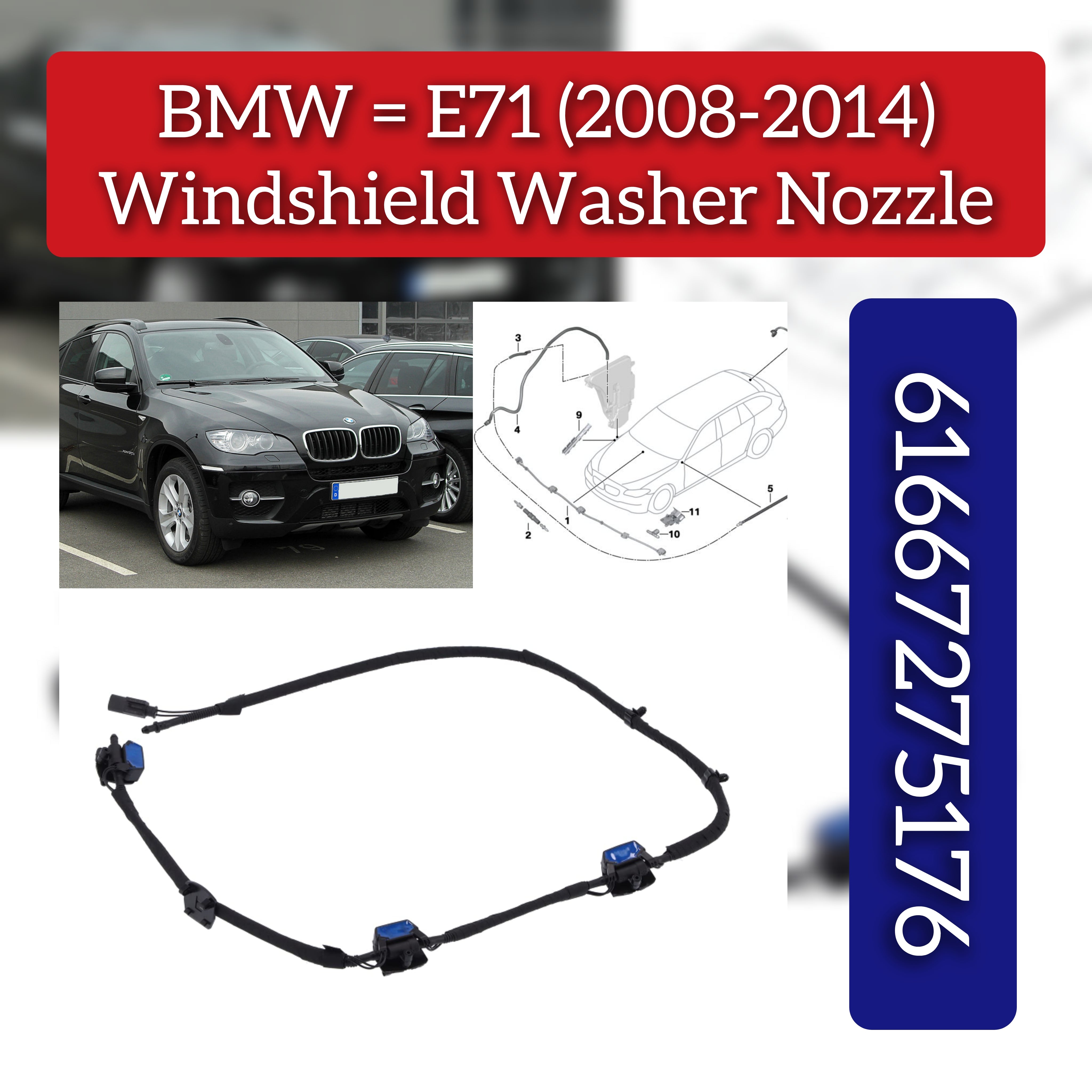 Front Windshield Washer Nozzle 61667275176 61664849602 61667257234 61667275175 Compatible With BMW X5 (E70) & X6 (E71, E72)