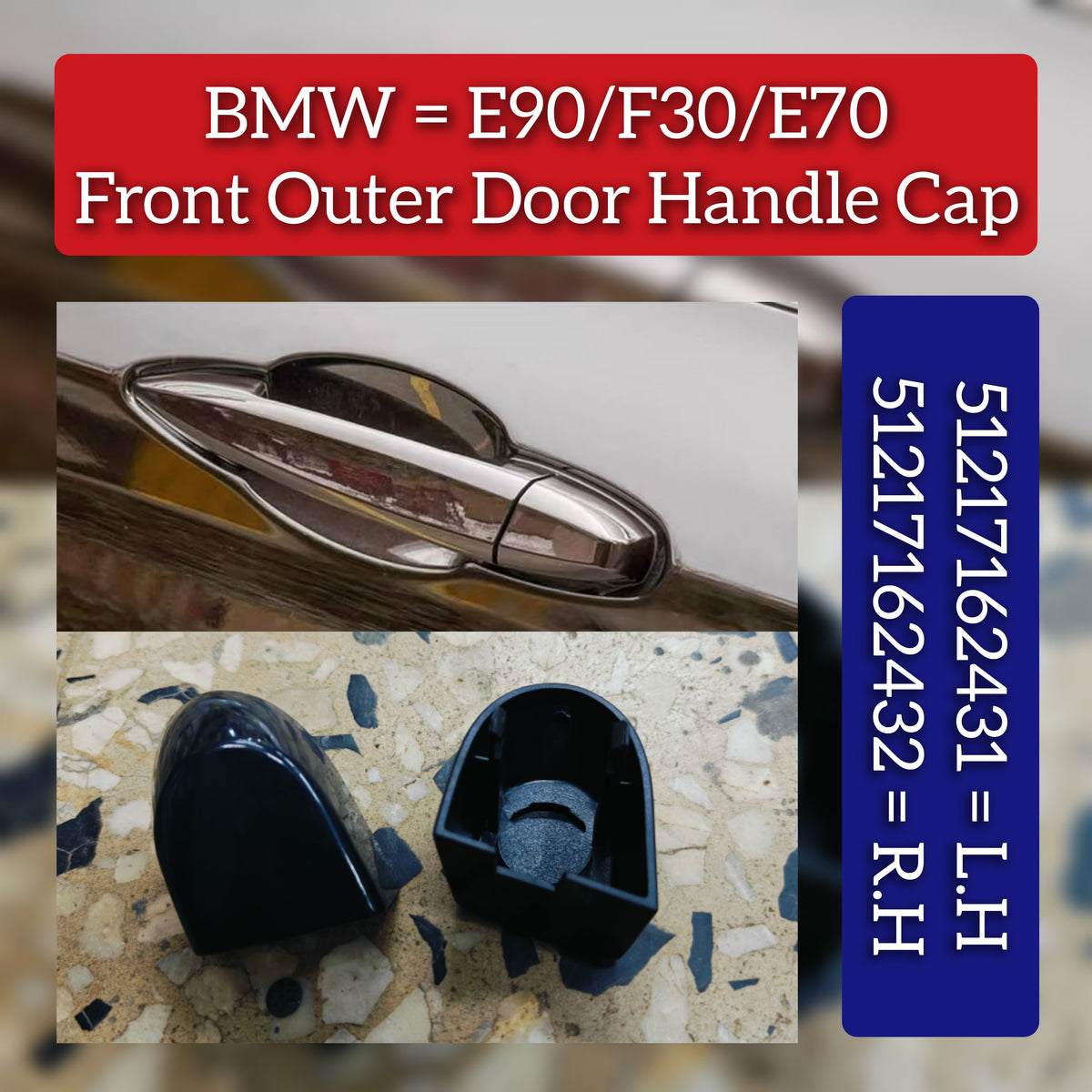 Front Handle Cover Right 51217162432 & Left 51217162431 Compatible With BMW X1 F48 & X3 F25 & X5 F15 & X6 F16