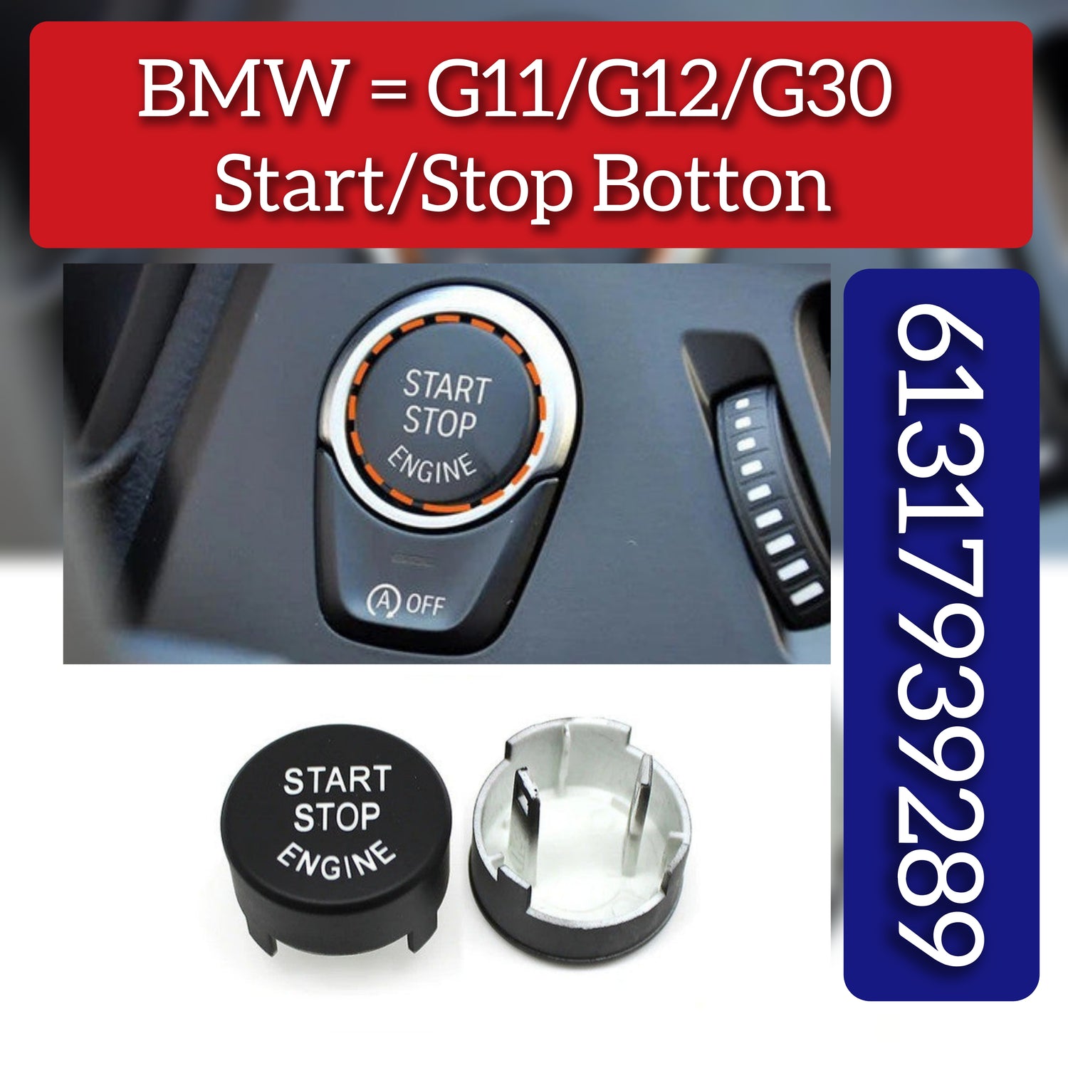 Start ignition button 61317939289 61317939289-1 Compatible with BMW 1/5/6/7/X3/X4 F52 G30 G31 G32 G11 G12 G01 G02