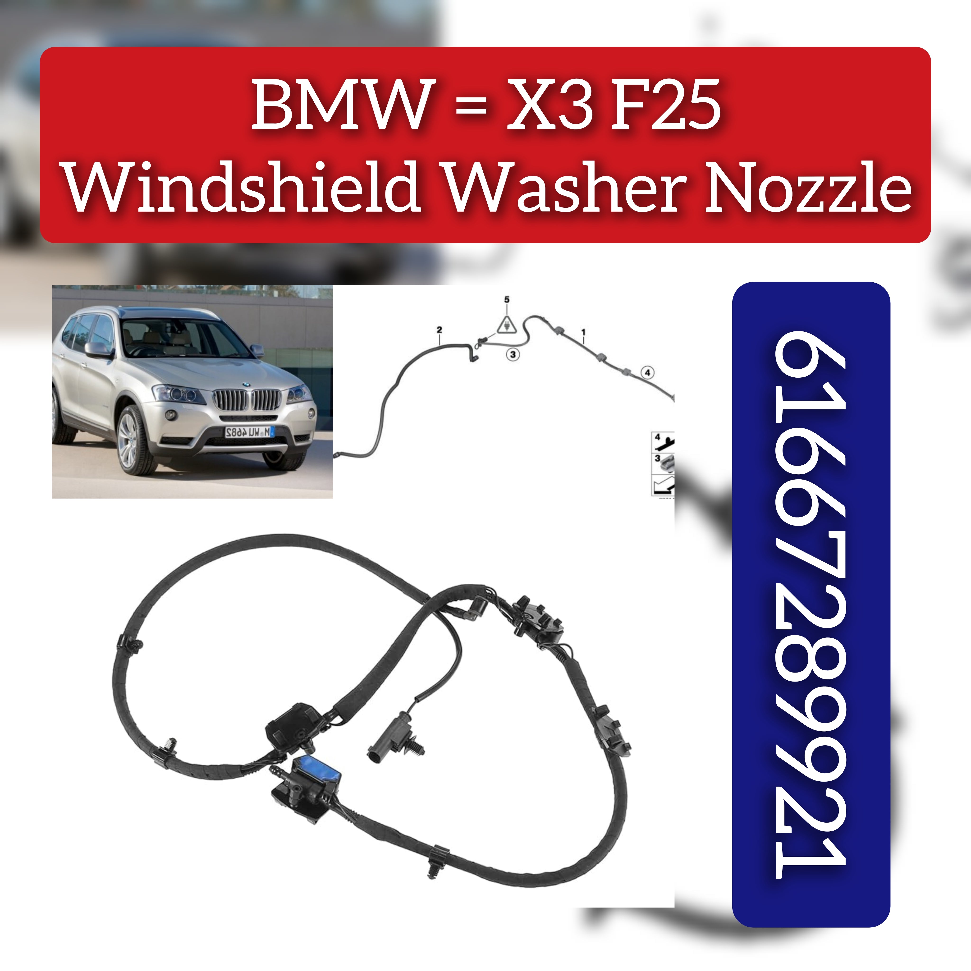 Windshield Washer Nozzle 61667289921 61664849703 61667213281 Compatible With  BMW X3 (F25)
