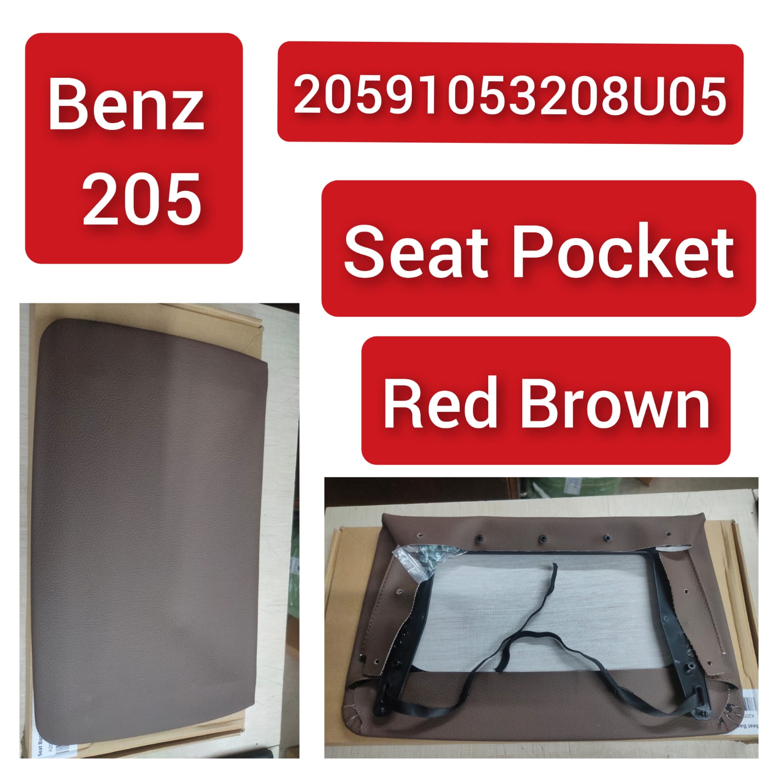Red Brown Seat Storage Pocket Cover 20591053208U05 Compatible With Mercedes Benz C-CLASS W205 & E-CLASS W213 & GLC W253 & CLS W257