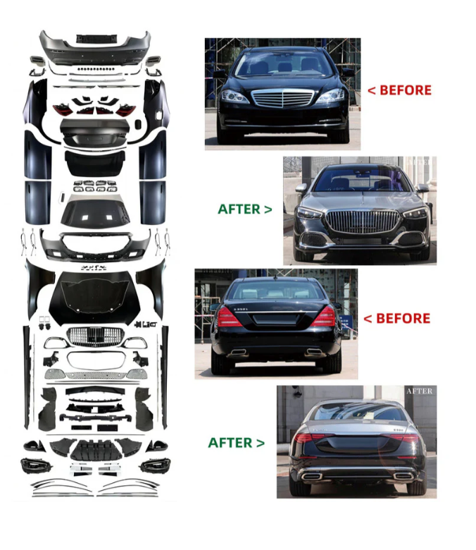 A To Z Compatible With Mercedes Benz S Class W221 (2006-2014) Upgrade Facelift Convert To W223 2024 Lci Maybach Bumper Body Kit Hood Fender Skirts Headlight Taillight Glass With Door 1:1 CC-8553-10 (Shipping Cost Not Included In Price)