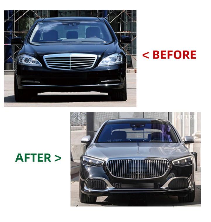 A To Z Compatible With Mercedes Benz S Class W221 (2006-2014) Upgrade Facelift Convert To W223 2024 Lci Maybach Bumper Body Kit Hood Fender Skirts Headlight Taillight Glass With Door 1:1 CC-8553-10 (Shipping Cost Not Included In Price)