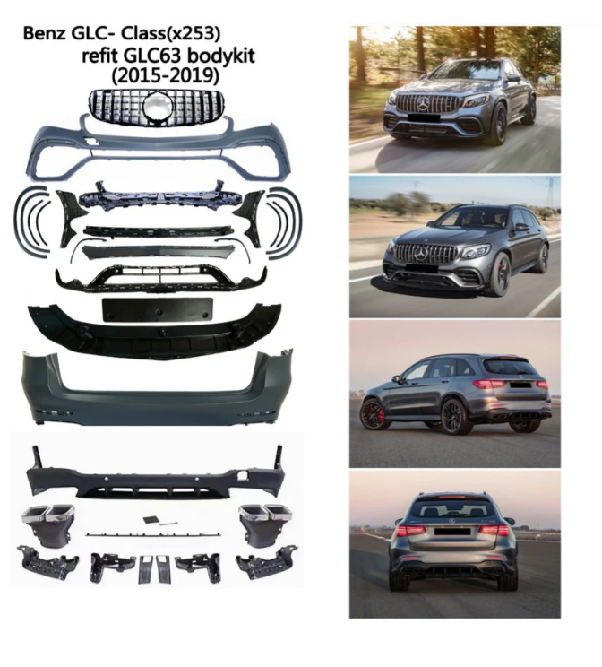A To Z Compatible With Mercedes Benz Glc W253 X253 (2016-2020) Car Upgrade To Glc63 Amg Bumper Body Kit Front After Lip Diffuser Exhaust Tips Fog Gril Cover CC-8915 (Shipping Cost Not Included In Price)