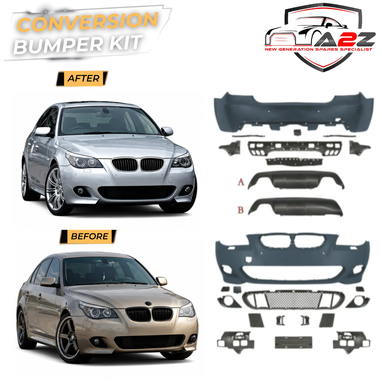 Complete Conversion  Bumper Body Kit Compatible With BMW 5 Series E60 (2004-2010) To M Sport Mt M Tech Style Upgrade | Shipping Cost Not Included