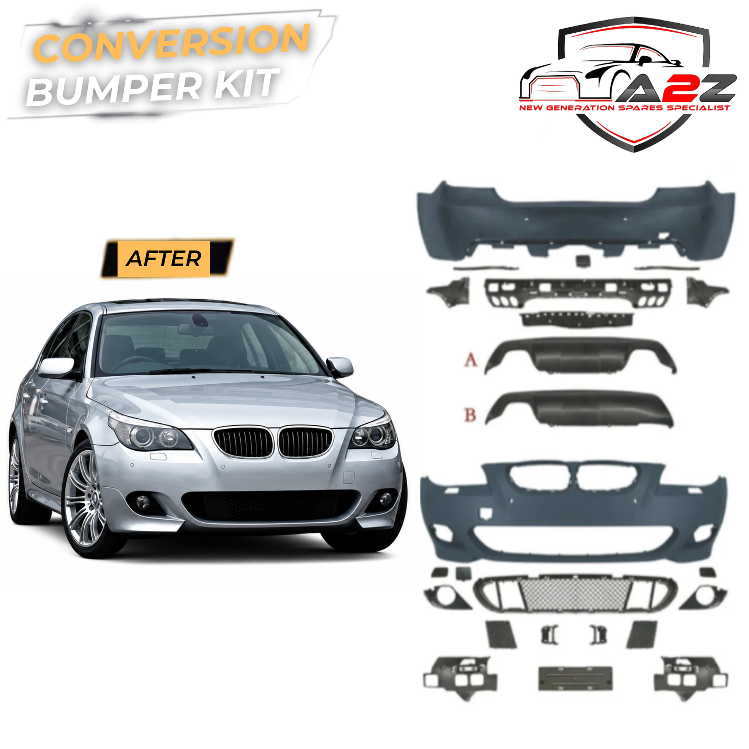 Complete Conversion  Bumper Body Kit Compatible With BMW 5 Series E60 (2004-2010) To M Sport Mt M Tech Style Upgrade | Shipping Cost Not Included