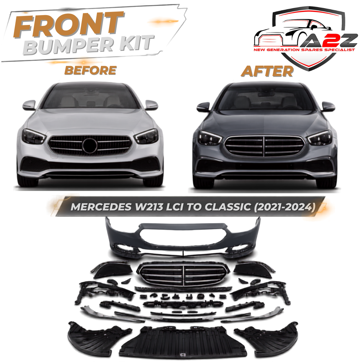 Front Bumper Kit Compatible With Mercedes Benz W213 LCI Upgrade To Mercedes Benz Classic (2021-2024) Tag No. FBK.203 (Shipping Cost Not Included In Price)