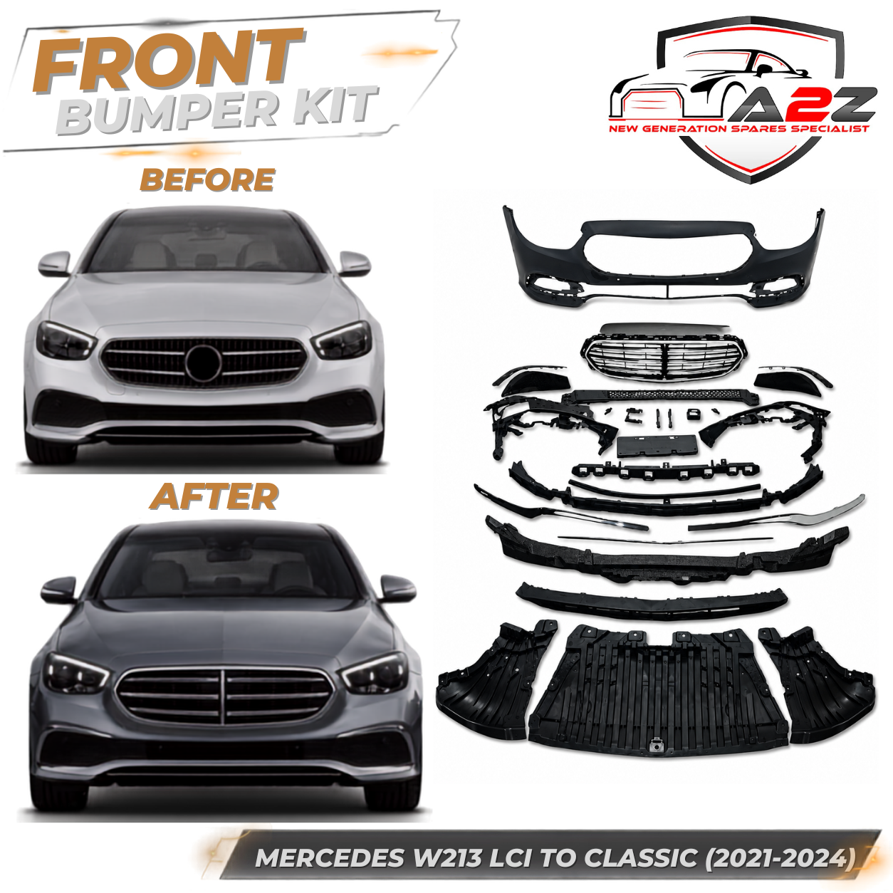 Front Bumper Kit Compatible With Mercedes Benz W213 LCI Upgrade To Mercedes Benz Classic (2021-2024) Tag No. FBK.203 (Shipping Cost Not Included In Price)