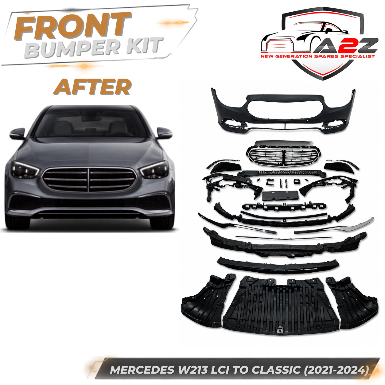Front Bumper Kit Compatible With Mercedes Benz W213 LCI Upgrade To Mercedes Benz Classic (2021-2024) Tag No. FBK.203 (Shipping Cost Not Included In Price)