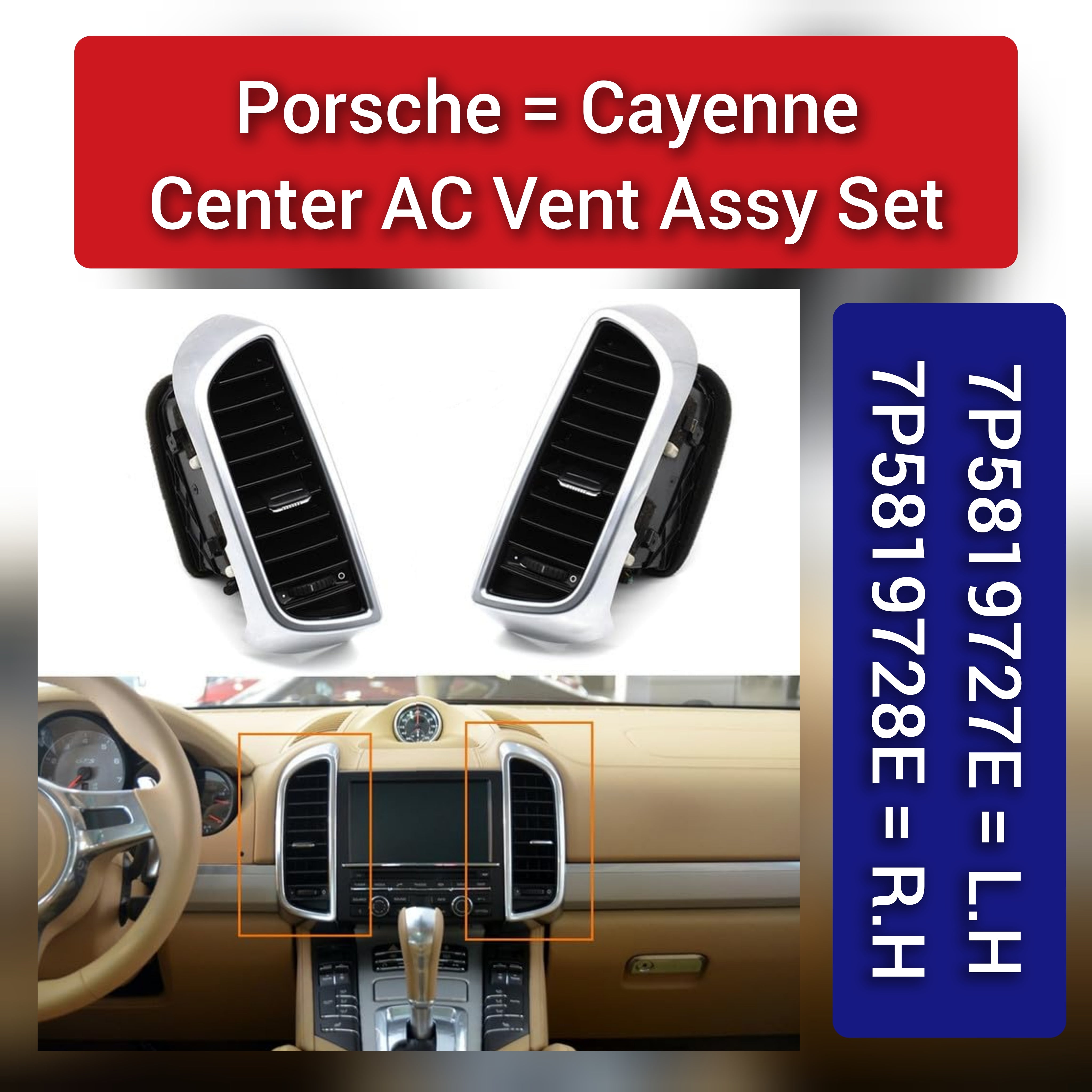 Black Ac Vent Grille Assembly Front-Right 7P5819704D  & Front-Left 7P5819703D & Center-Left 7P5819727E & Center-Right 7P5819728E & Rear-Left 7P5819203B & Rear-Right 7P5819204B  Compatible With PORCHE CAYENNE
