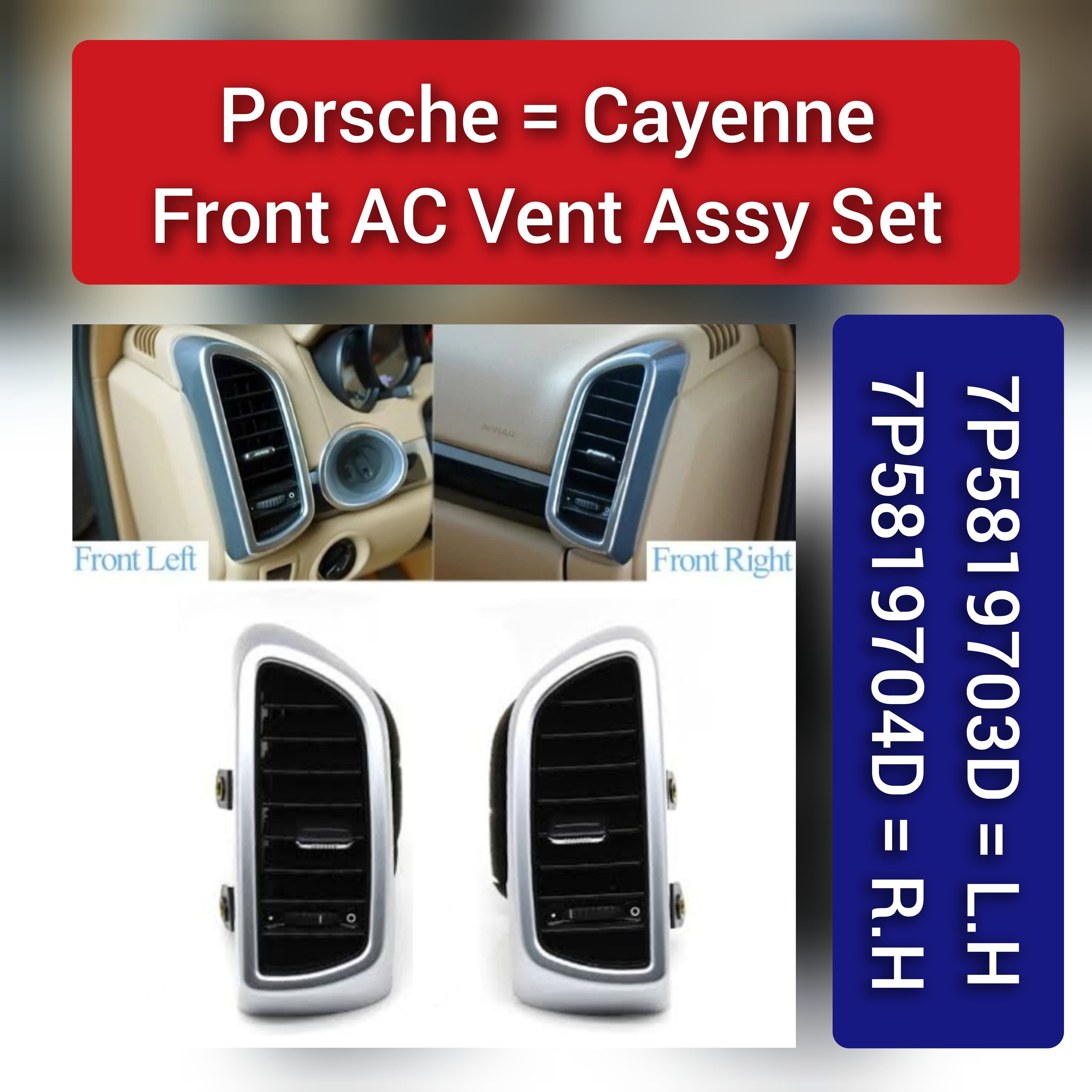 Black Ac Vent Grille Assembly Front-Right 7P5819704D  & Front-Left 7P5819703D & Center-Left 7P5819727E & Center-Right 7P5819728E & Rear-Left 7P5819203B & Rear-Right 7P5819204B  Compatible With PORCHE CAYENNE