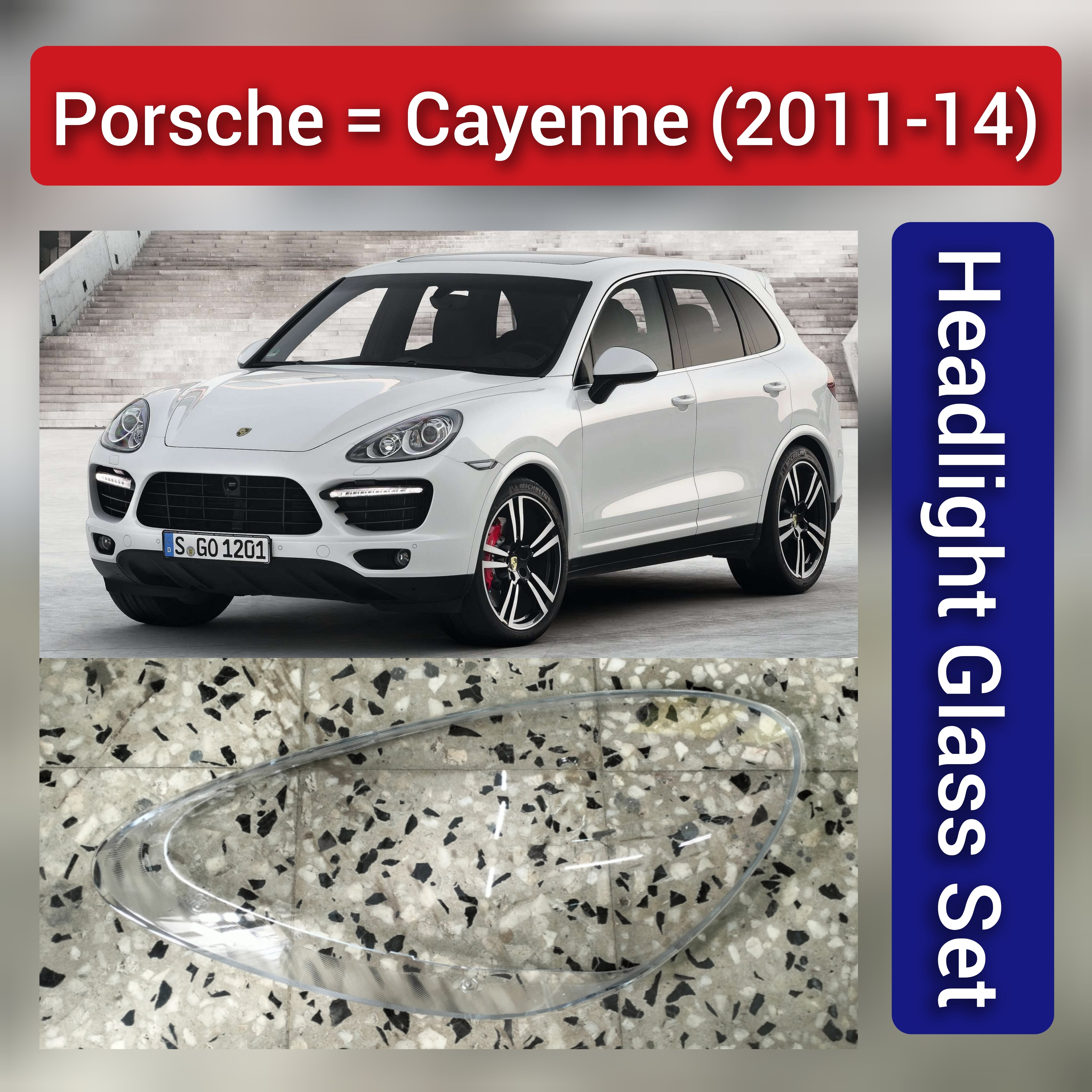 Front Headlight Glass Compatible with Porsche Cayenne (2011-2014) .
