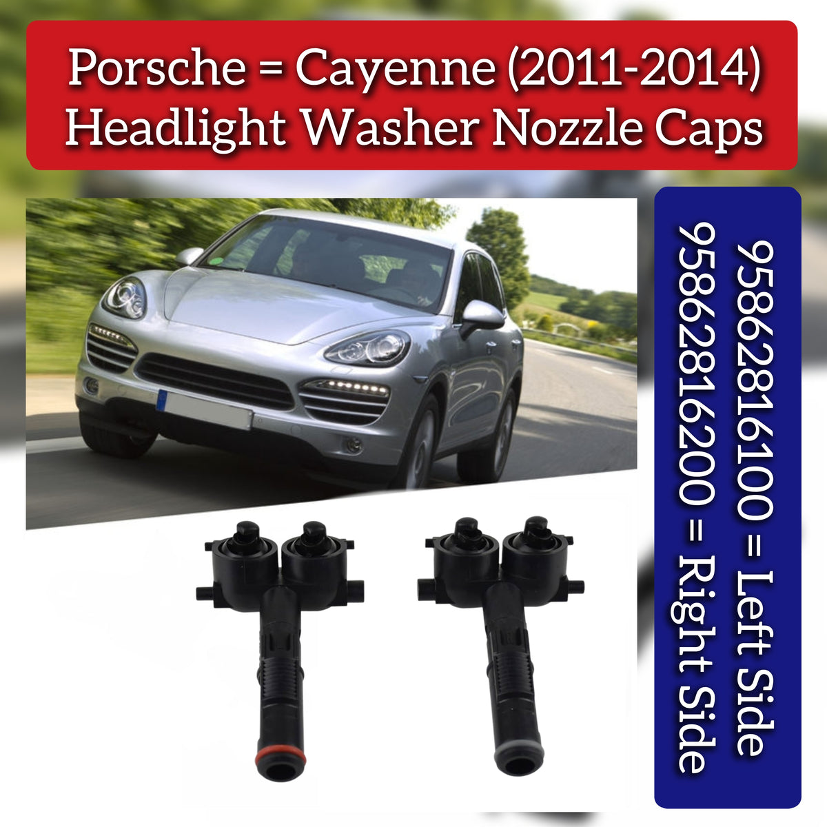 Headight Wassher Nozzle Cap Set Left 95862816100 & Right 95862816200 Compatible With Porsche Cayenne (2011-2014)