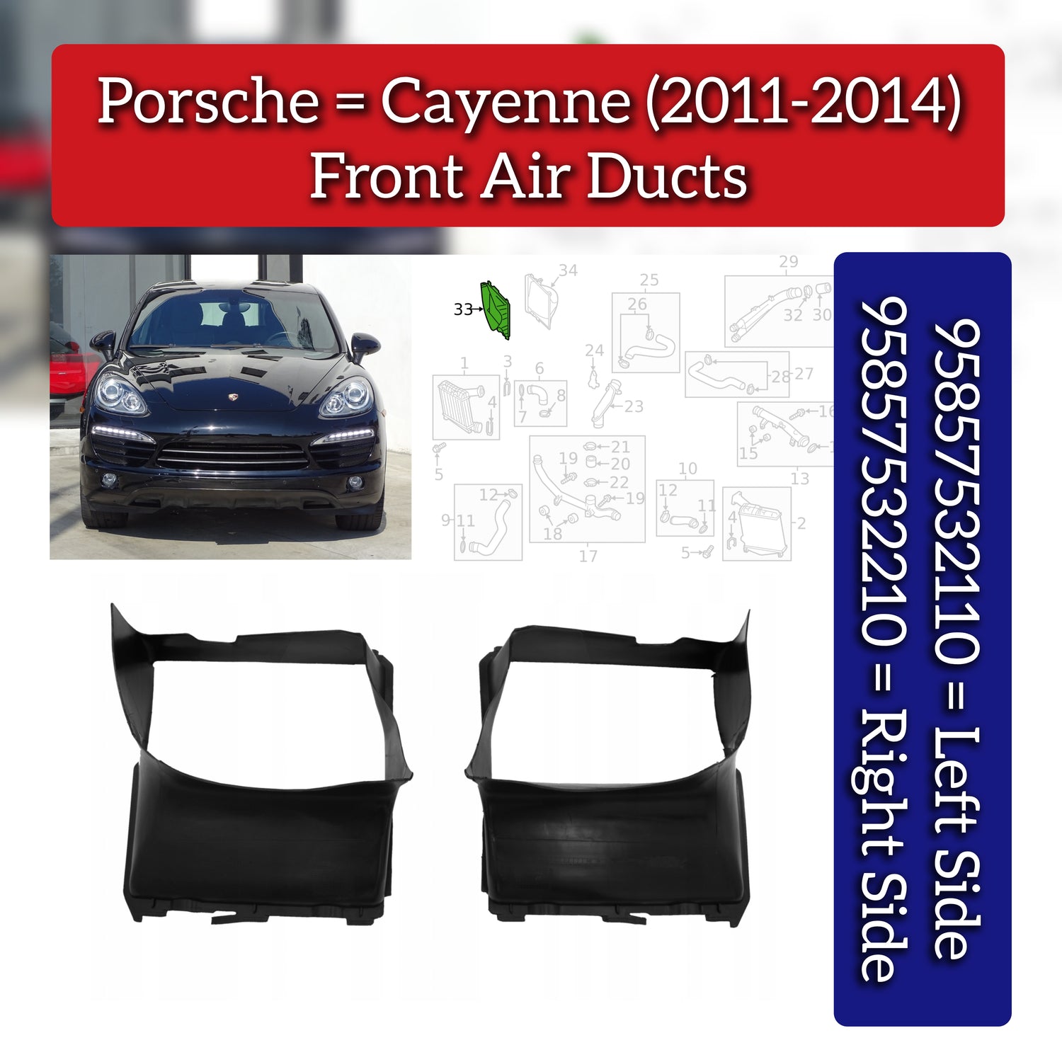 Air Duck Set Left 95857532110 & Right 95857532210 Compatible With Porsche Cayenne (2011-2014)