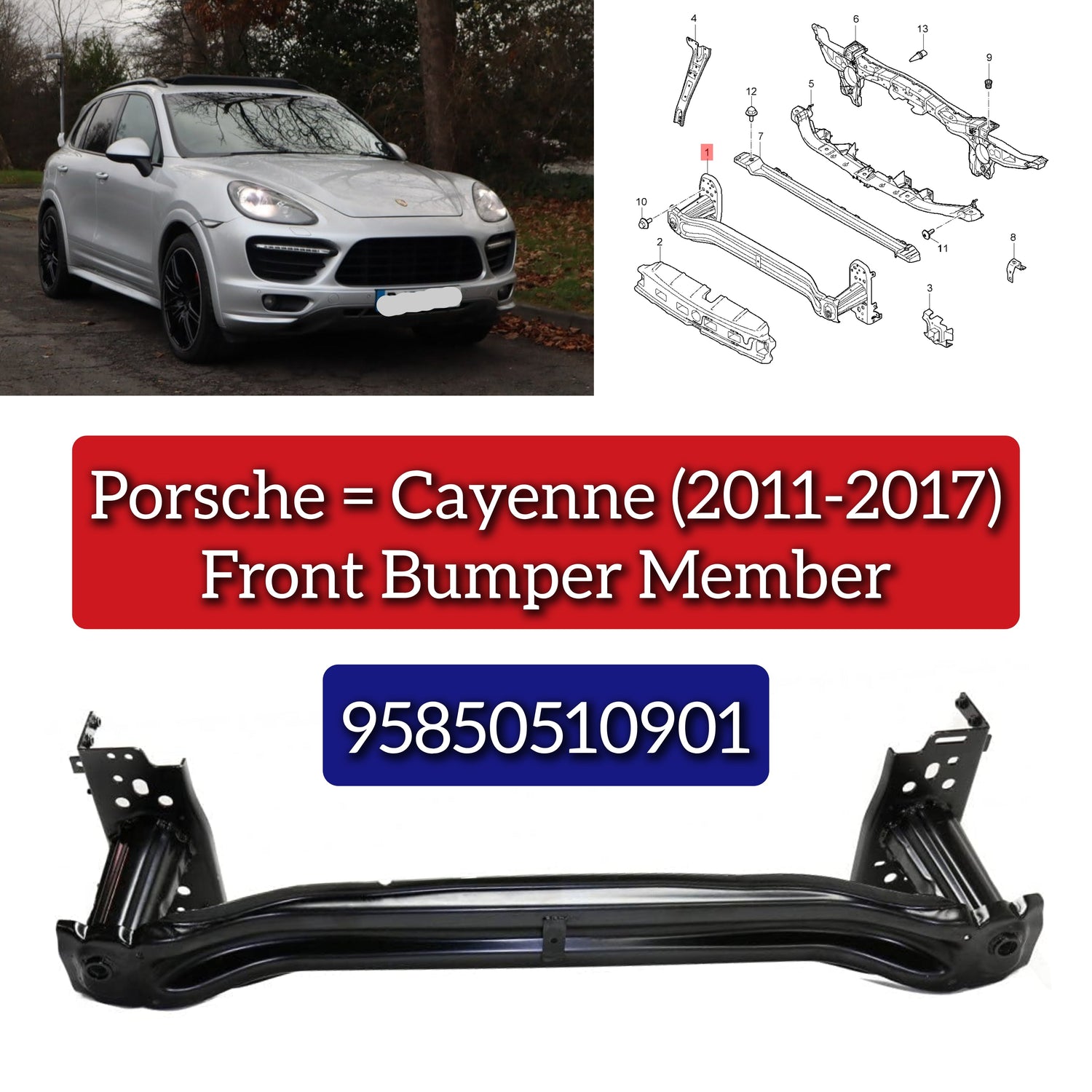 Front Bumper Member 95850510901 Compatible With Porsche Cayenne (2011-2017)