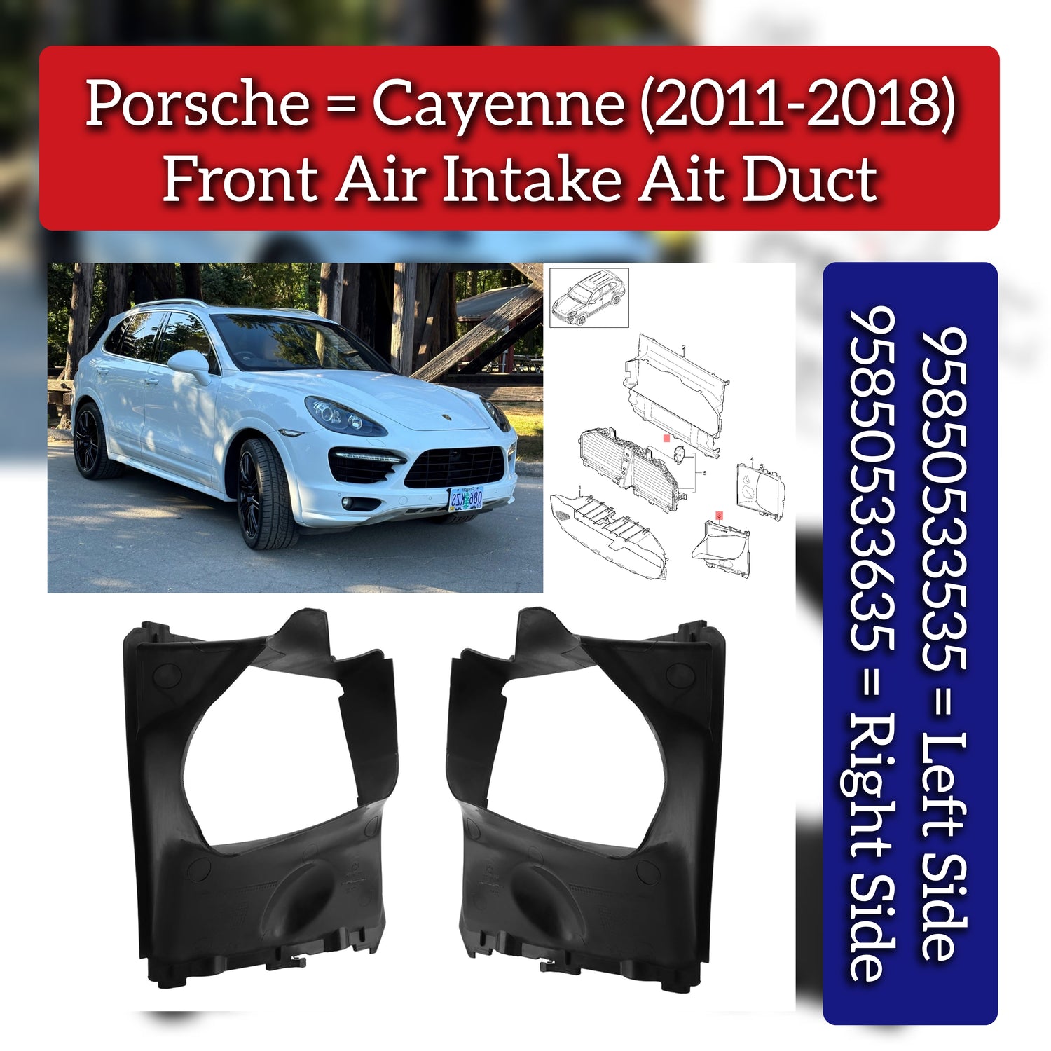 Air Intake Air Duct Set Left 95850533535 & Right 95850533635 Compatible With Porsche Cayenne (2015-2017)