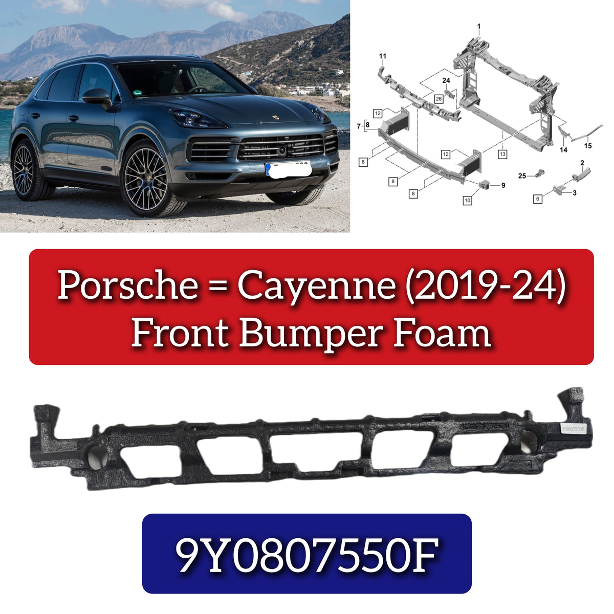 Front Bumper Foam 9Y0807550F Compatible With Porsche Cayenne (2018-2020)