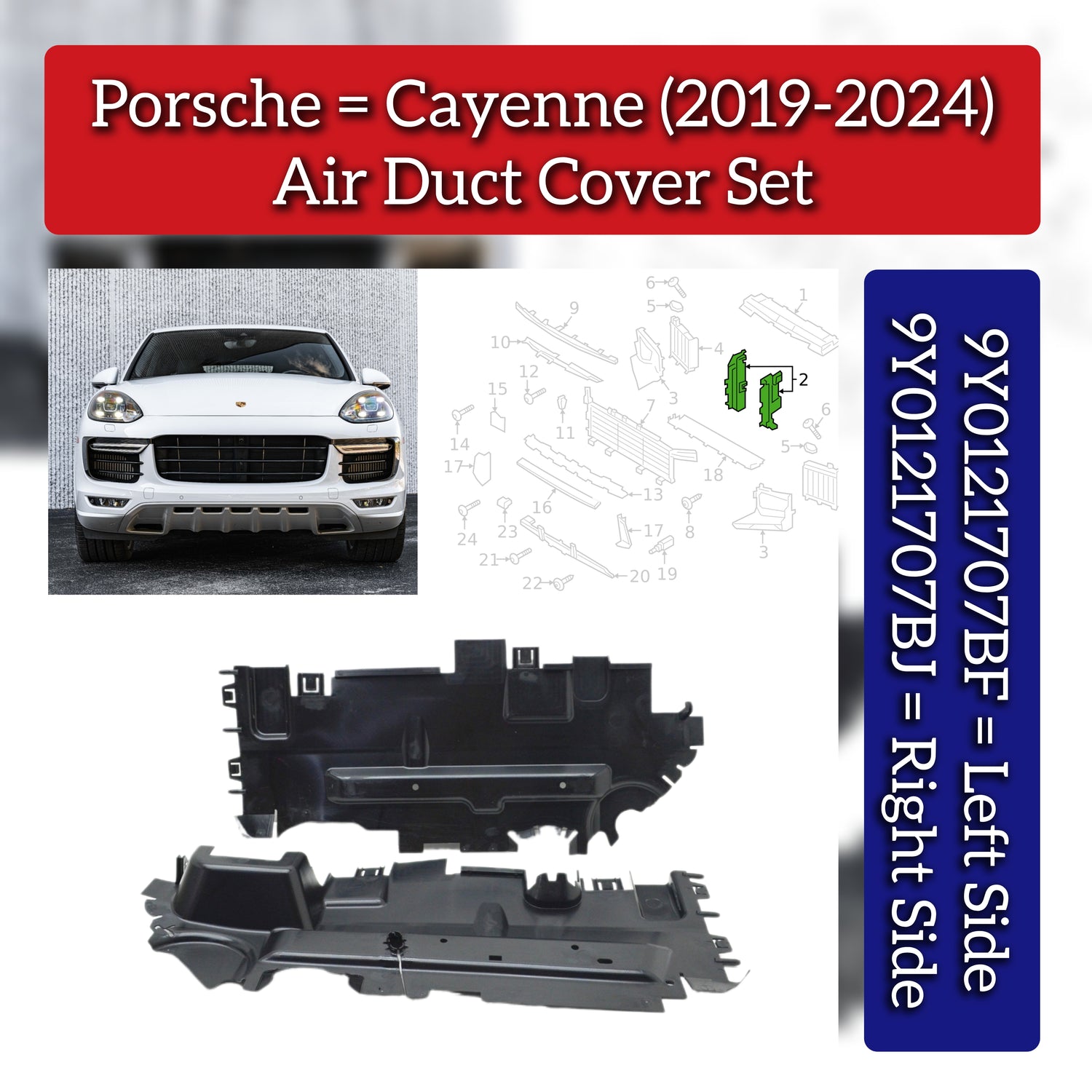 Air Duct Cover Set Left 9Y0121707BF & Right 9Y0121707BJ Compatible With Porsche Cayenne (2018-2020)