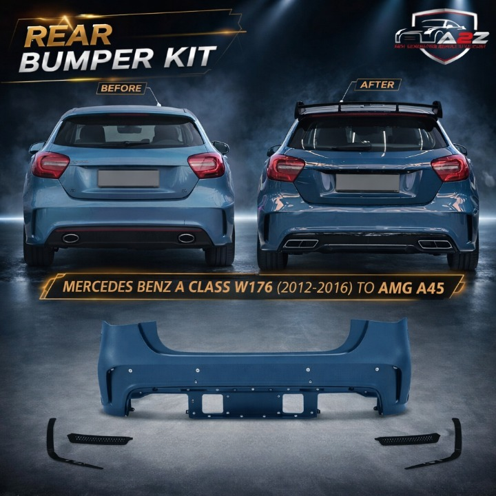 Rear Bumper Kit Compatible With Mercedes Benz A Class W176 (2012-2016) Upgrade To Mercedes Benz AMG A45 (Shipping Cost Not Included In Price)