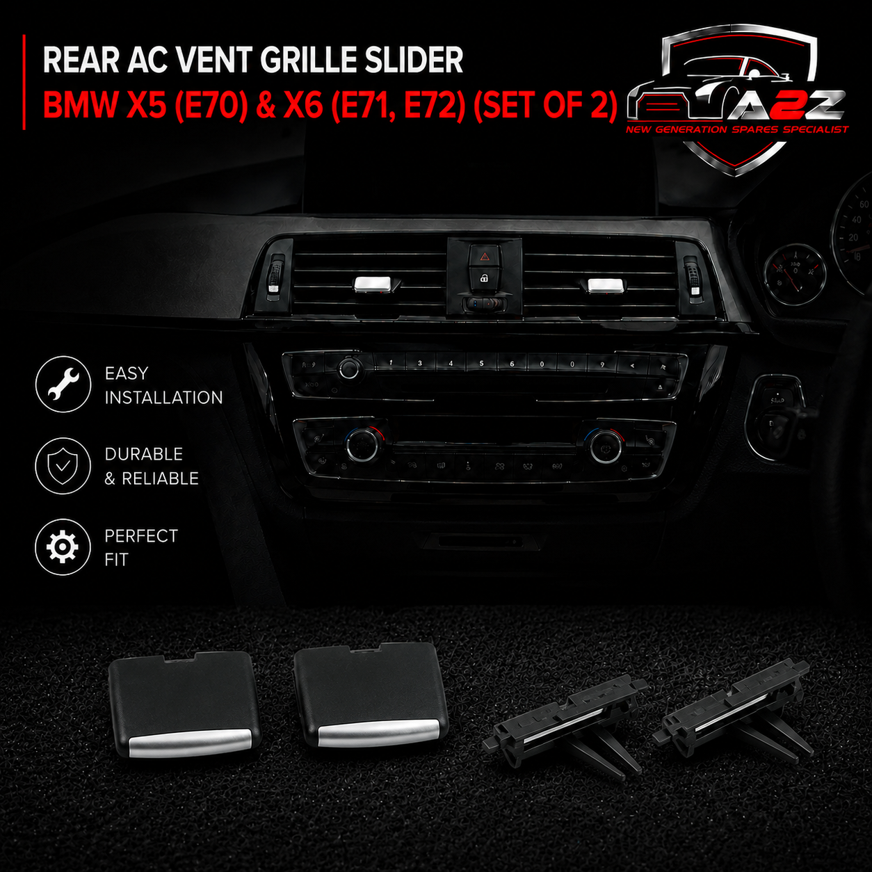 Rear Air Conditioner Back Ac Vent Grille Outlet Tab Clip Slider Repair Kit 64226954953 Compatible With BMW X5 (E70) & X6 (E71, E72) (Set Of 2)