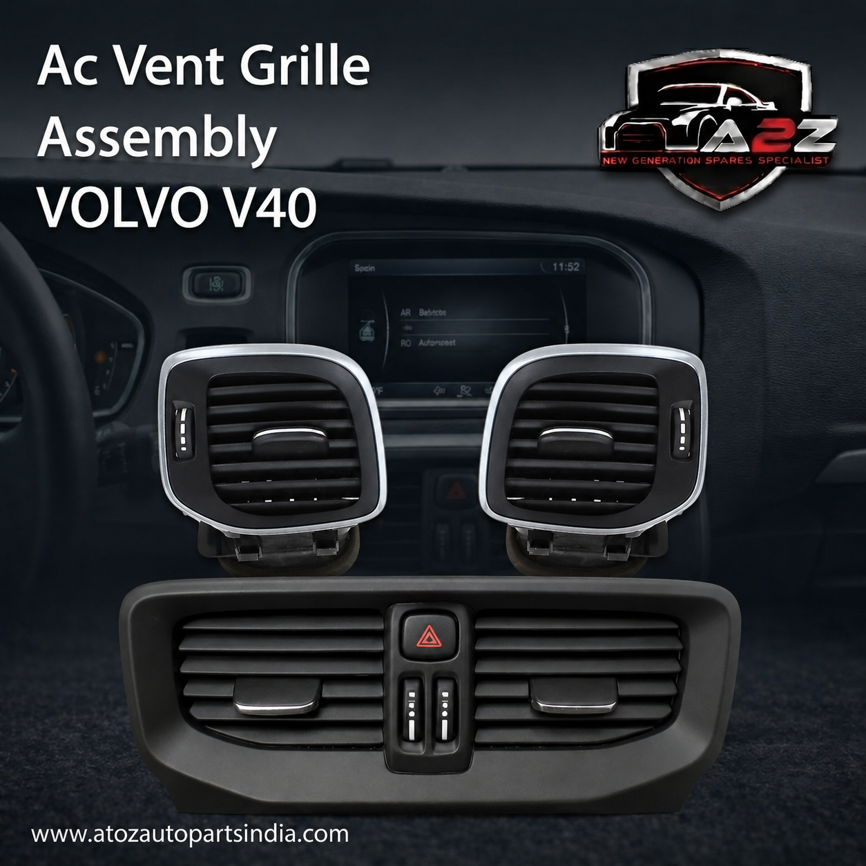 Ac Vent Assembly (Black)  Right 31281852 & Left 31281851 & Center 31284618 Compatible With VOLVO V40
