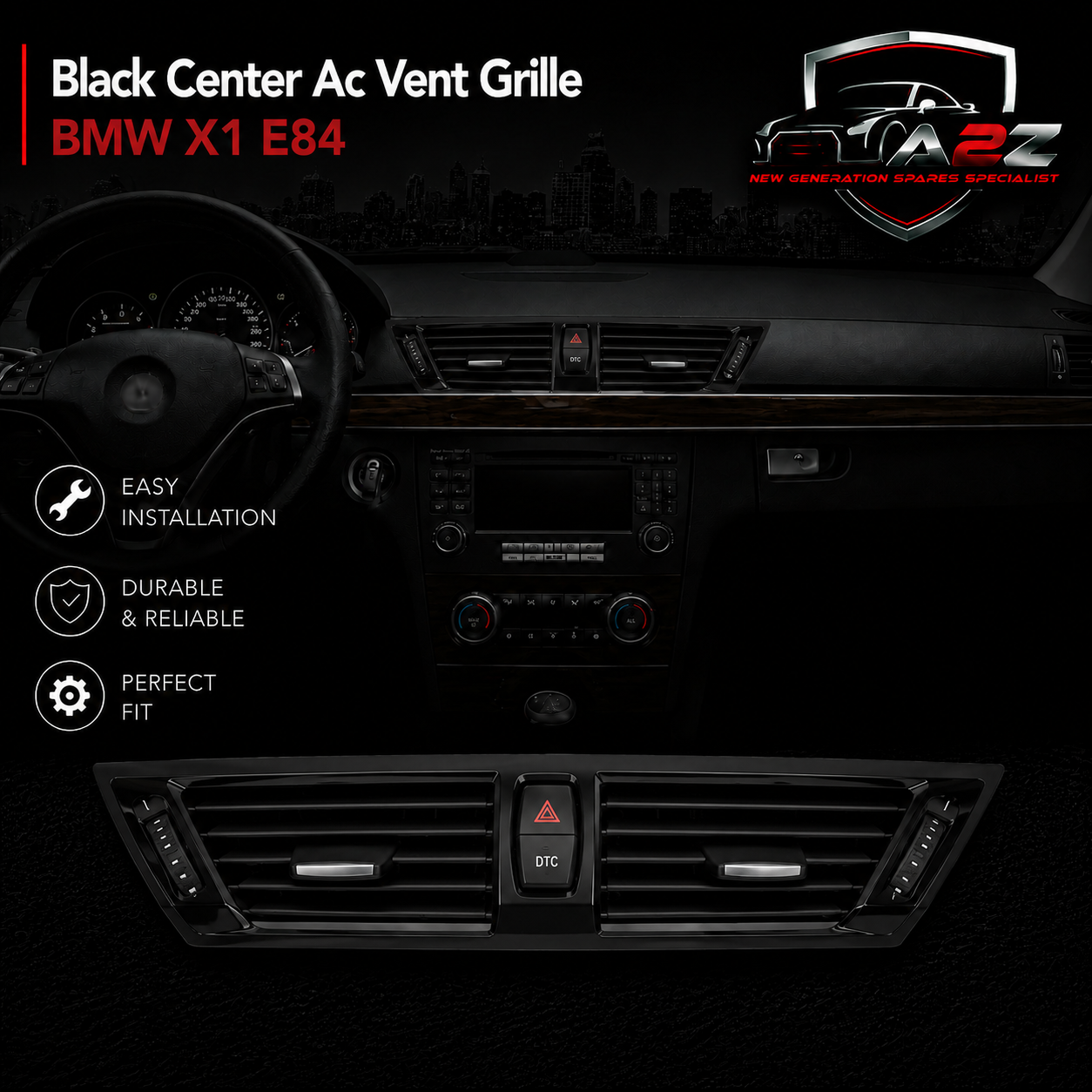 Black  Center Ac Vent Grille 64229258357 Compatible With BMW X1 E84