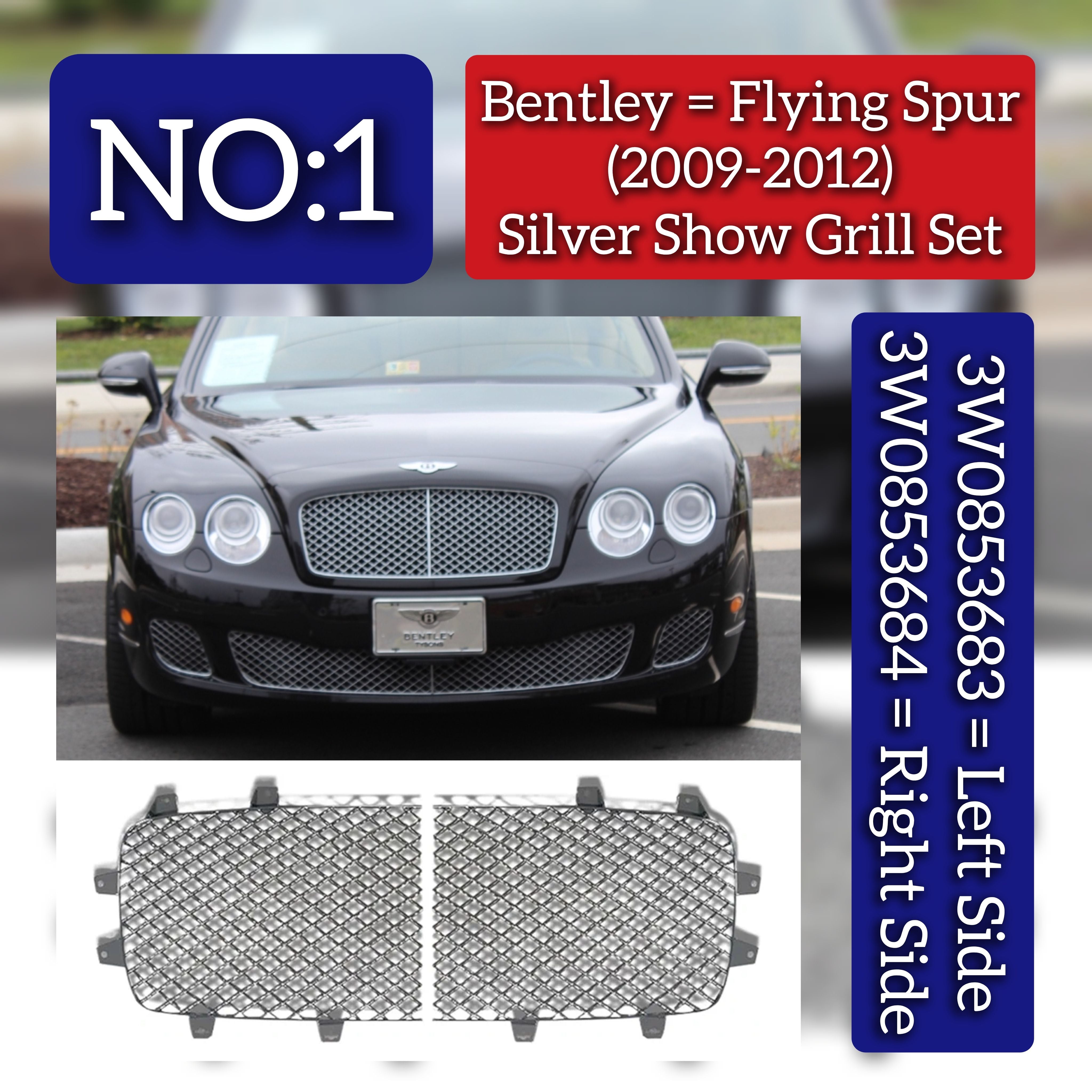 Silver Show Grill Set Left 3W0853683 & Right 3W0853684 Compatible With Bentley Flying Spur (2009-2012) Tag No.1