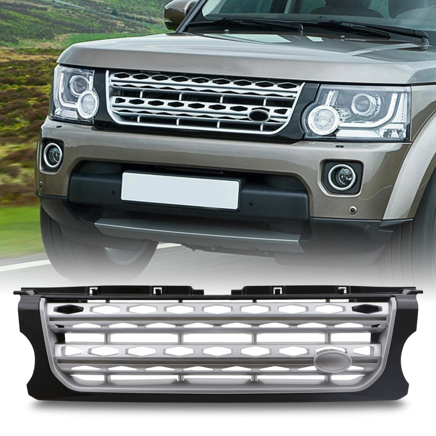 Front Grille Black And Silver Compatible With Land Rover Discovery 4 (2016)