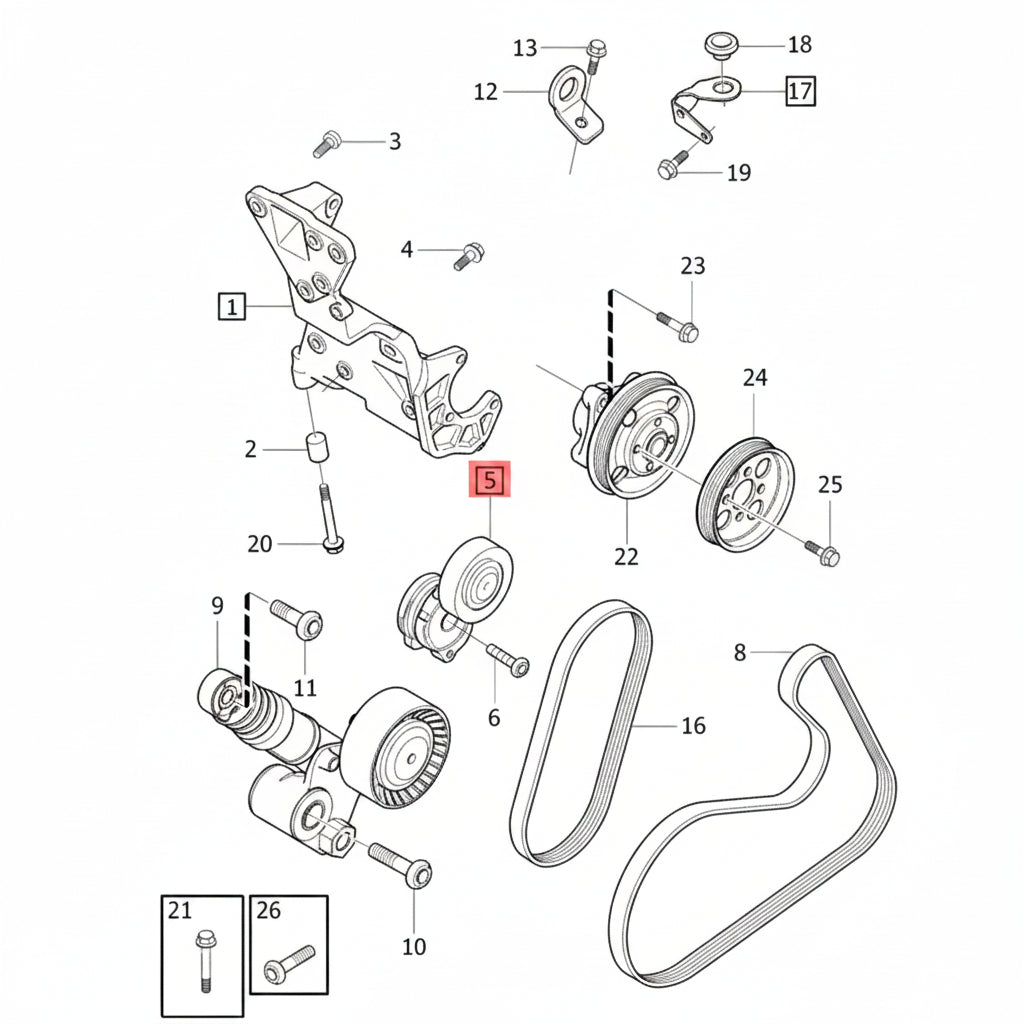 Multi Rib Belt Kit 5PK1121EXTRAK1 31401425 30757514 31258381 31330379 Compatible With VOLVO S60 II (134), XC60 I SUV (156) (CONTINENTAL)