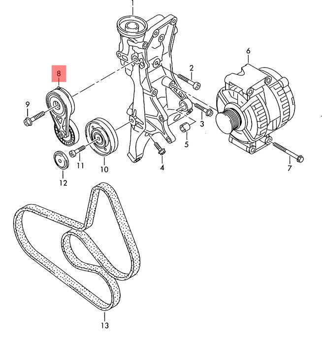 Belt Tensioner With Pulley 06H903133G Compatible With AUDI A4 A5 Q5