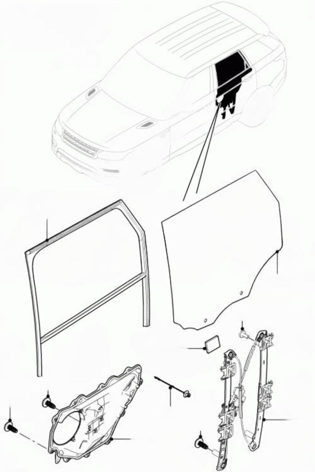 Rear Right Glass Machine Without Motor LR078870 LR043936 LR057340 Compatible With Land Rover Range Rover (L494)