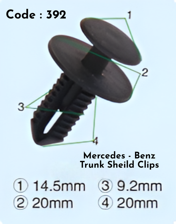 Trunk Sheild Clips (Set Of 10) Code:392 Compatible With Mercedce Benz