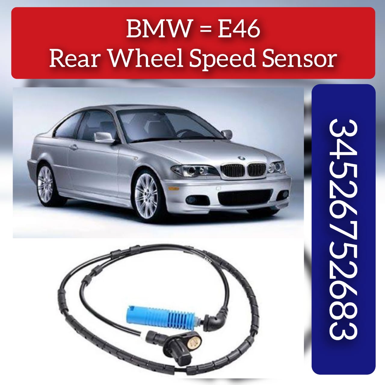 Rear Left/Right ABS Wheel Speed Sensor 34526752683 Compatible With BMW 3 Series E46