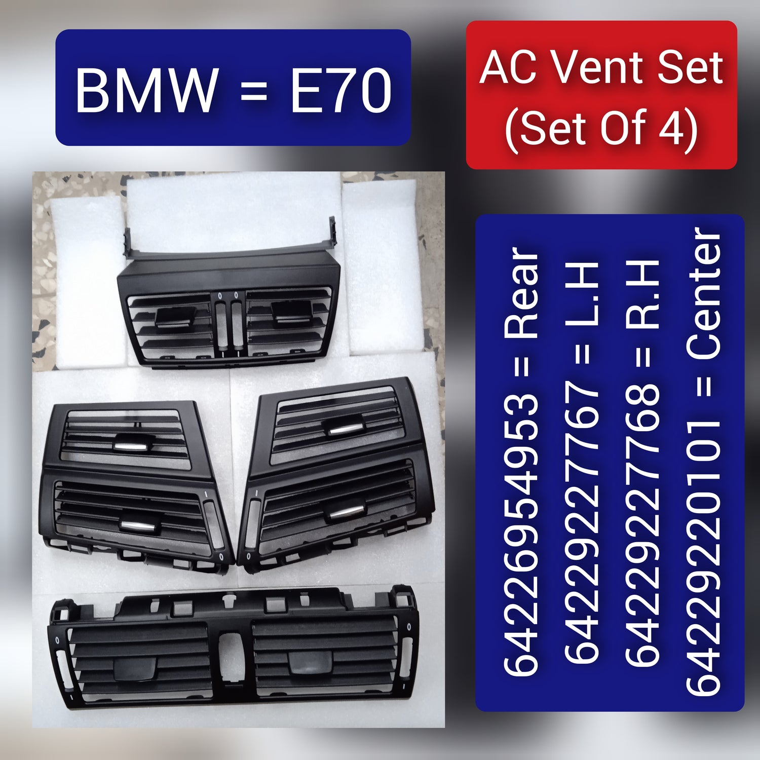 Black Ac Vent Grille Center 64229220101 & Right 64229227768 & Left 64229227767 & Rear 64226954953 Compatible With BMW X5 E70