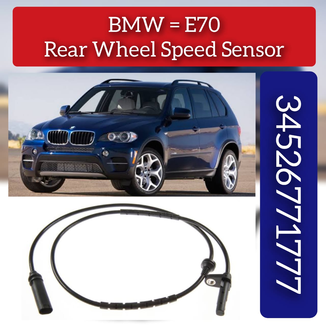 Rear Left/Right ABS Wheel Speed Sensor 34526771777 Compatible With BMW X5 E70 & X5 F15, F85 & X6 E71