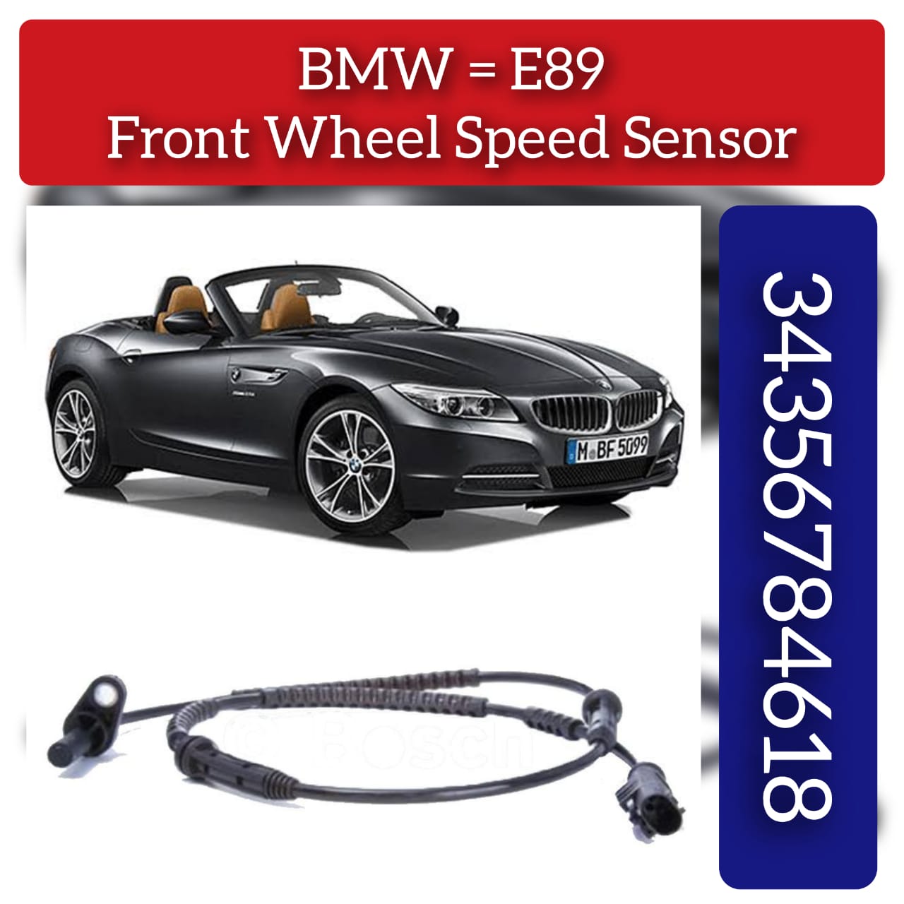 Front Left/Right ABS Wheel Speed Sensor 34356784618 Compatible With BMW Z4 Roadster E89